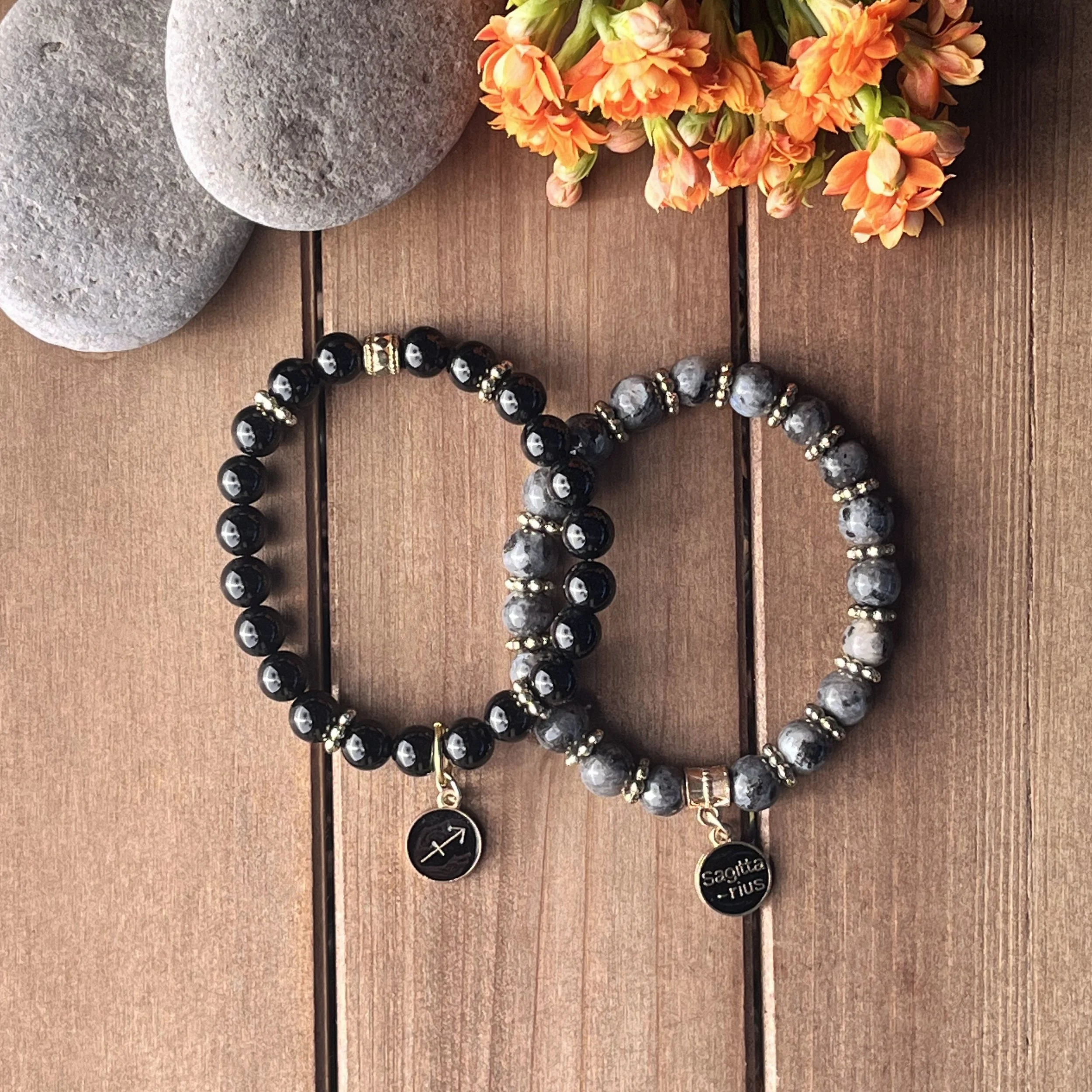 Sagittarius Black Labradorite and Onyx Bracelet Set
