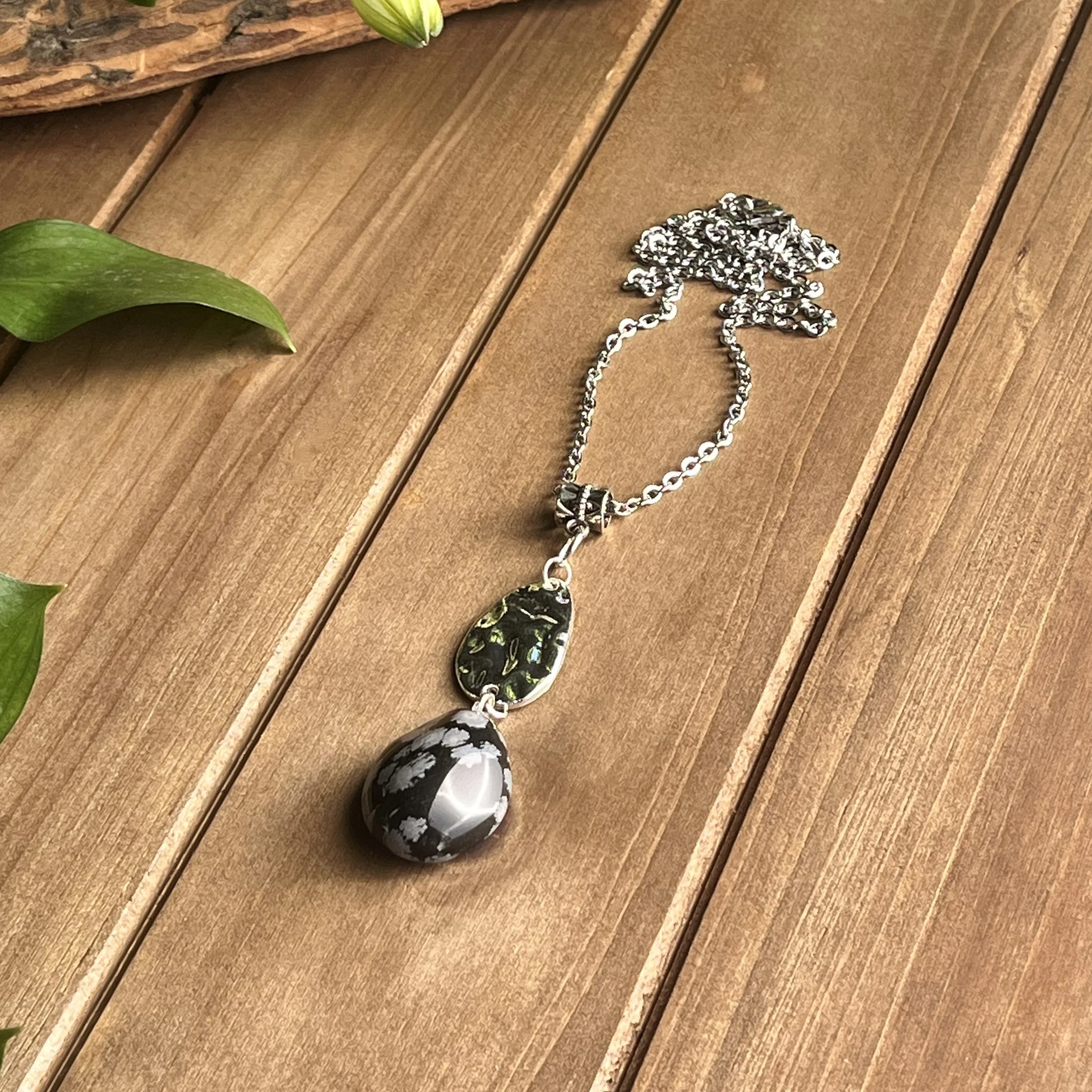 snowflake obsidian healing necklace