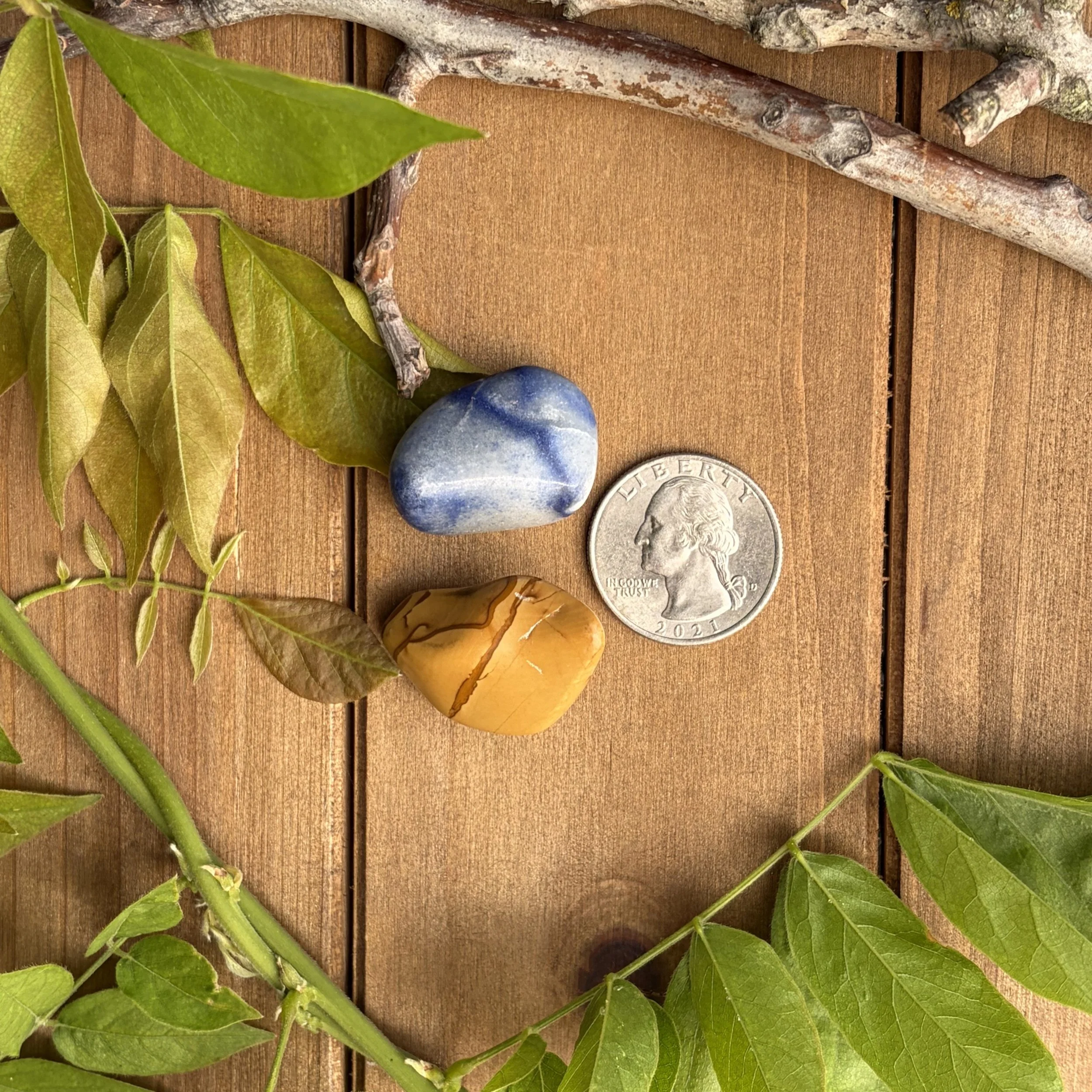 blue and brown tumbled gemstones