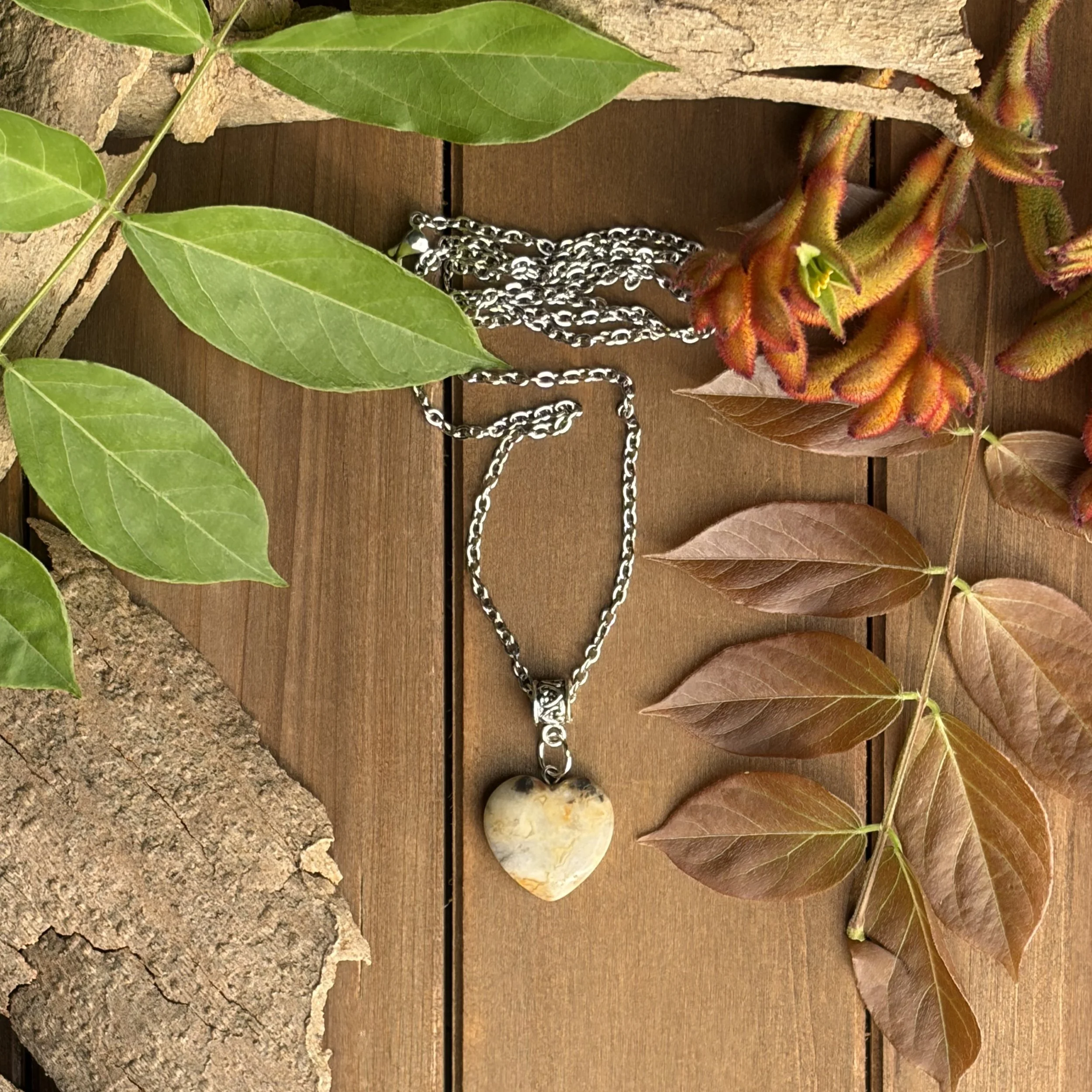 Crazy Lace Agate Heart Necklace for Good Vibes