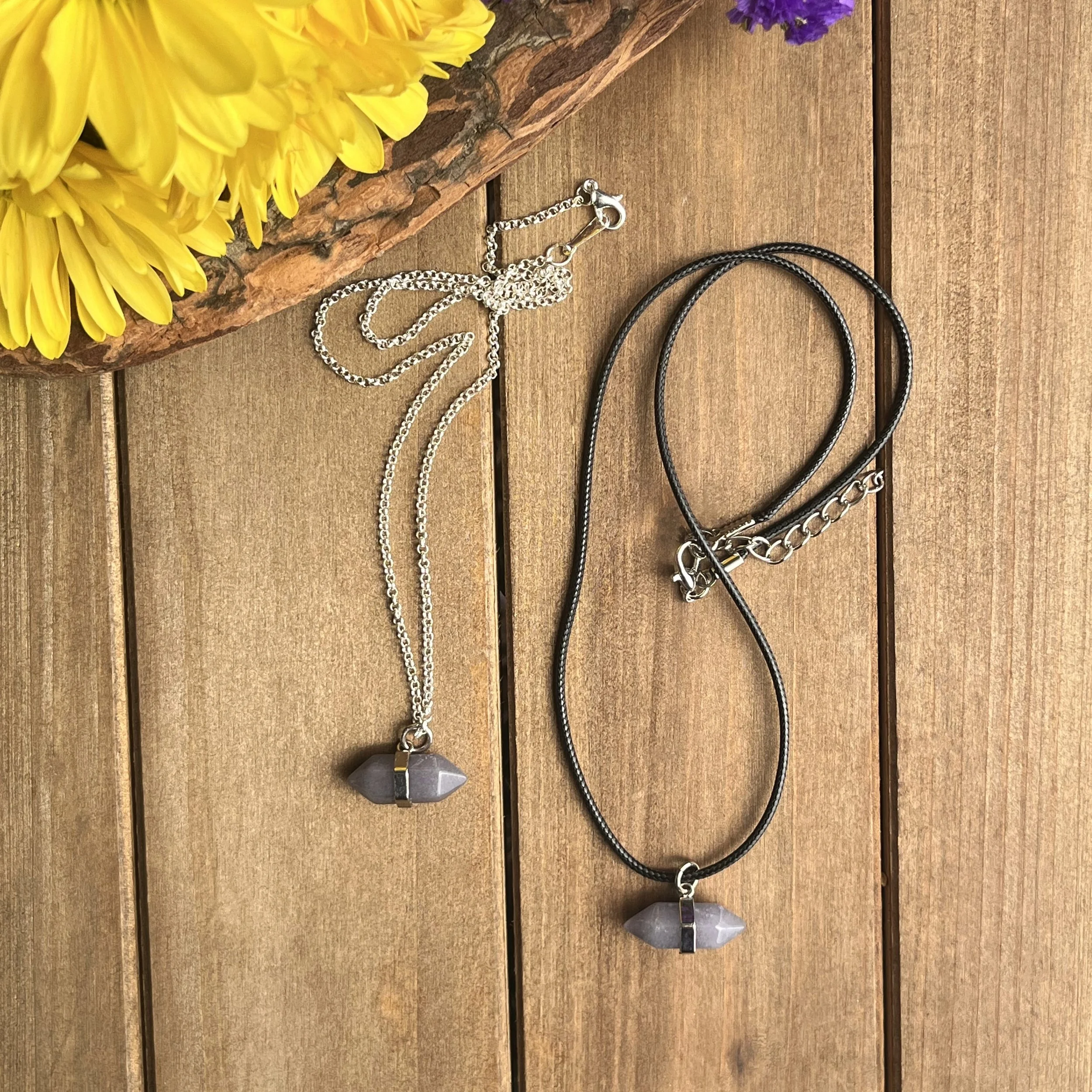 Amethyst double pointed necklaces