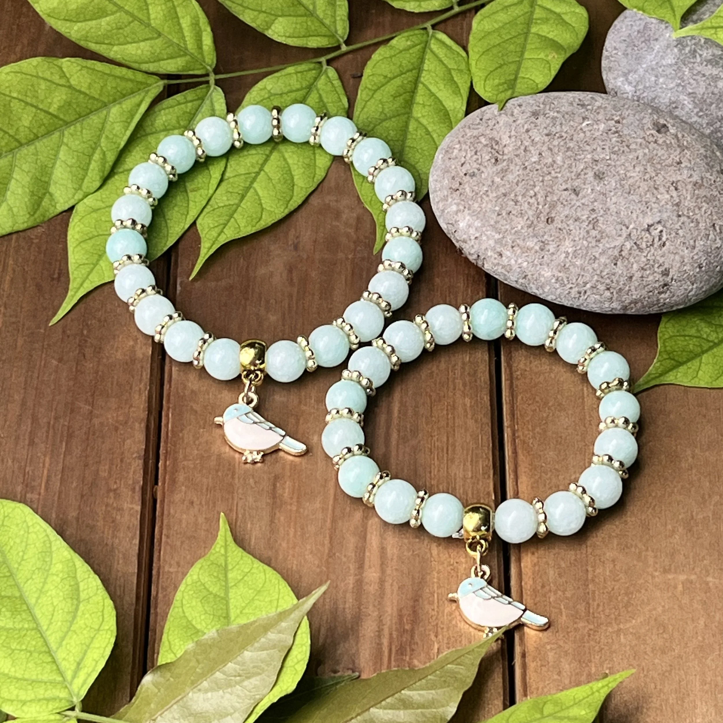 blue crystal bird bracelet set