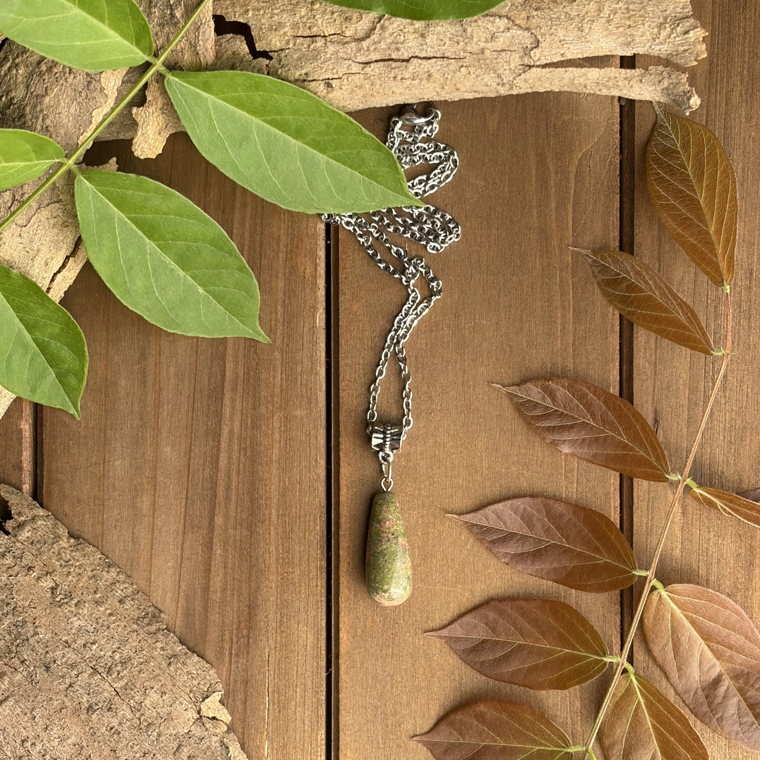 Unakite Jasper Large Drop Necklace for New Beginnings