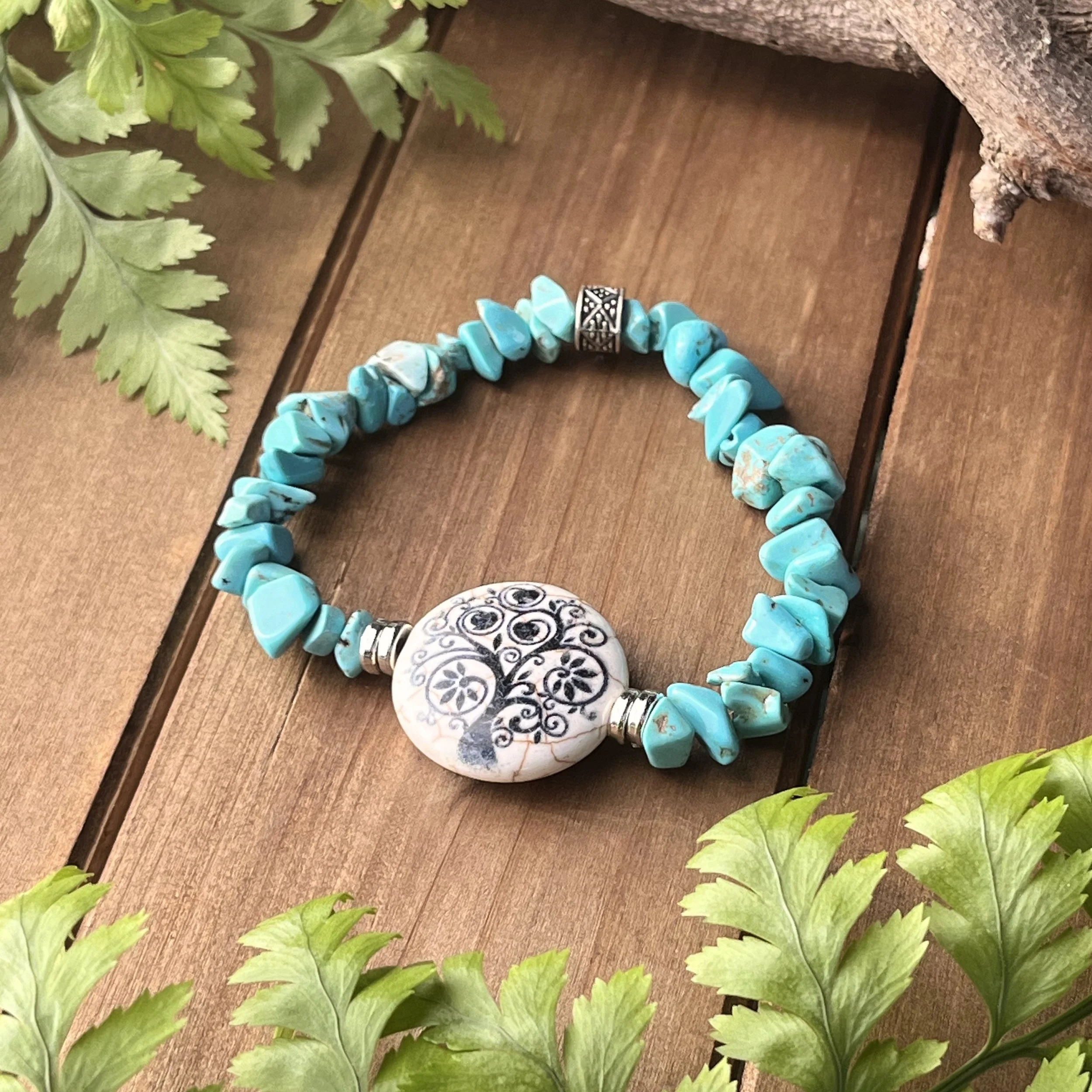 blue gemstone bracelet with tree of life