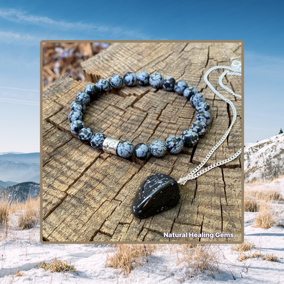 Natural Healing Gems Capricorn Black Jasper with Obsidian Bead Necklace and Bracelet Set (Large)