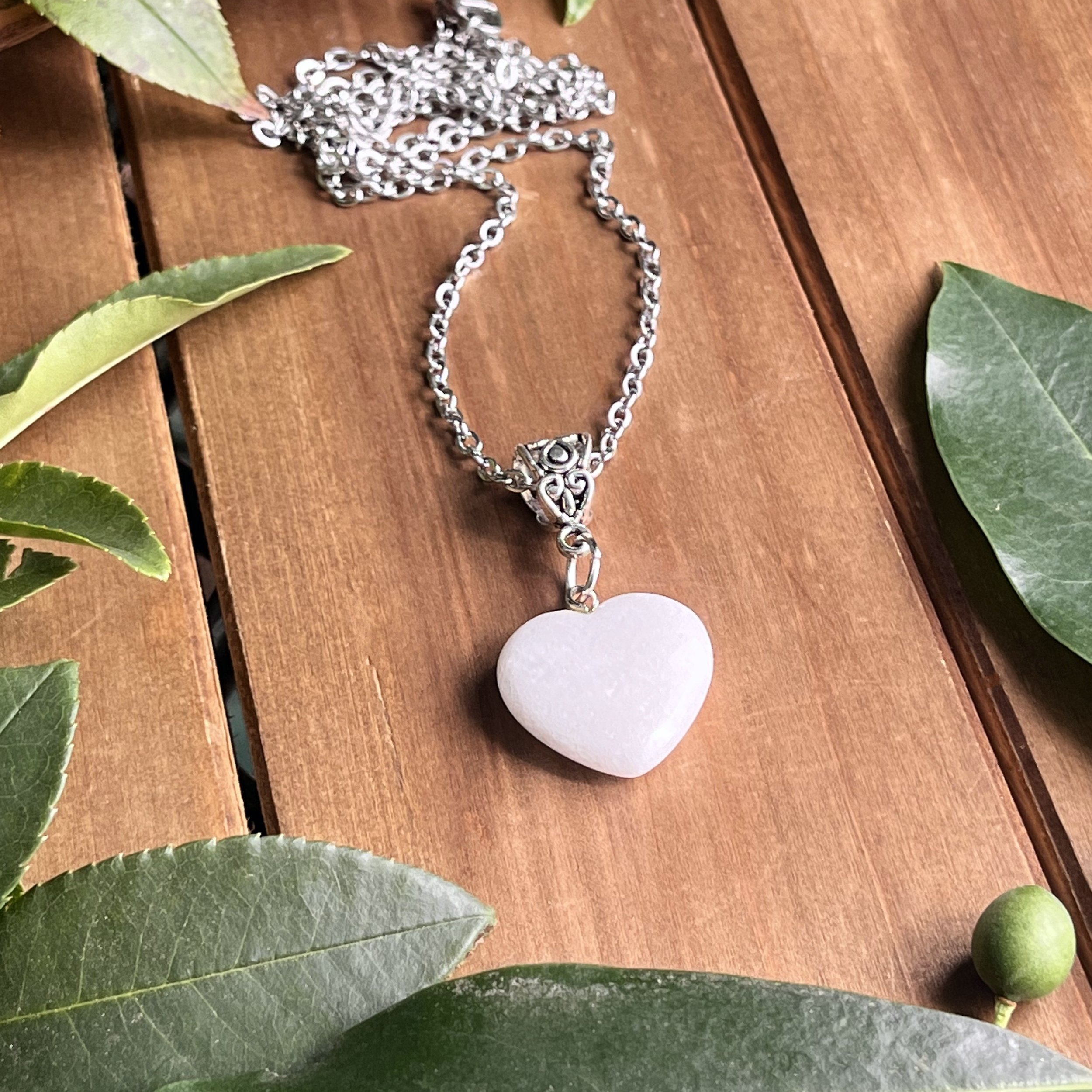 white gemstone heart necklace