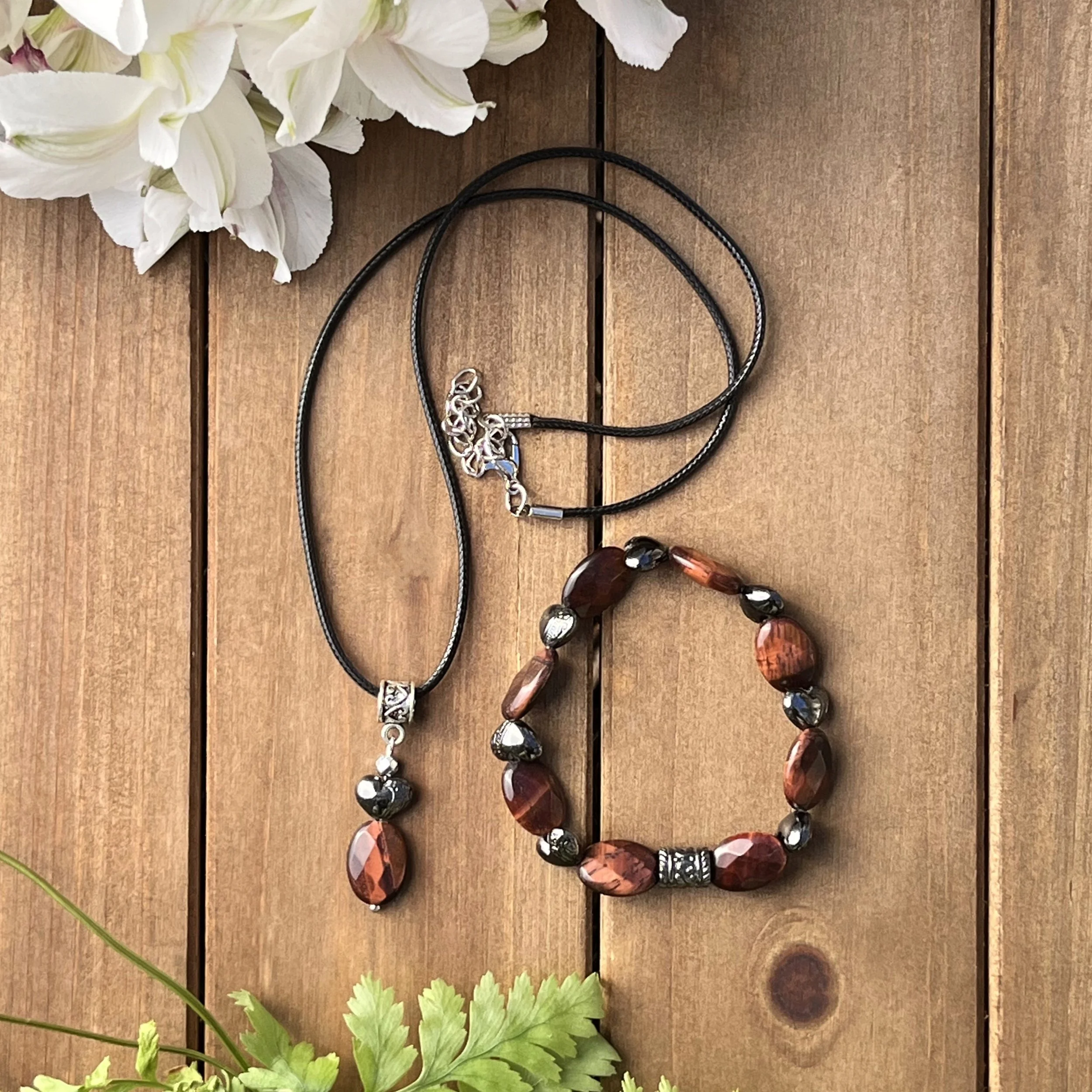 Red Tiger Eye with Hematite Necklace and Bracelet for Passionate Connections (small)