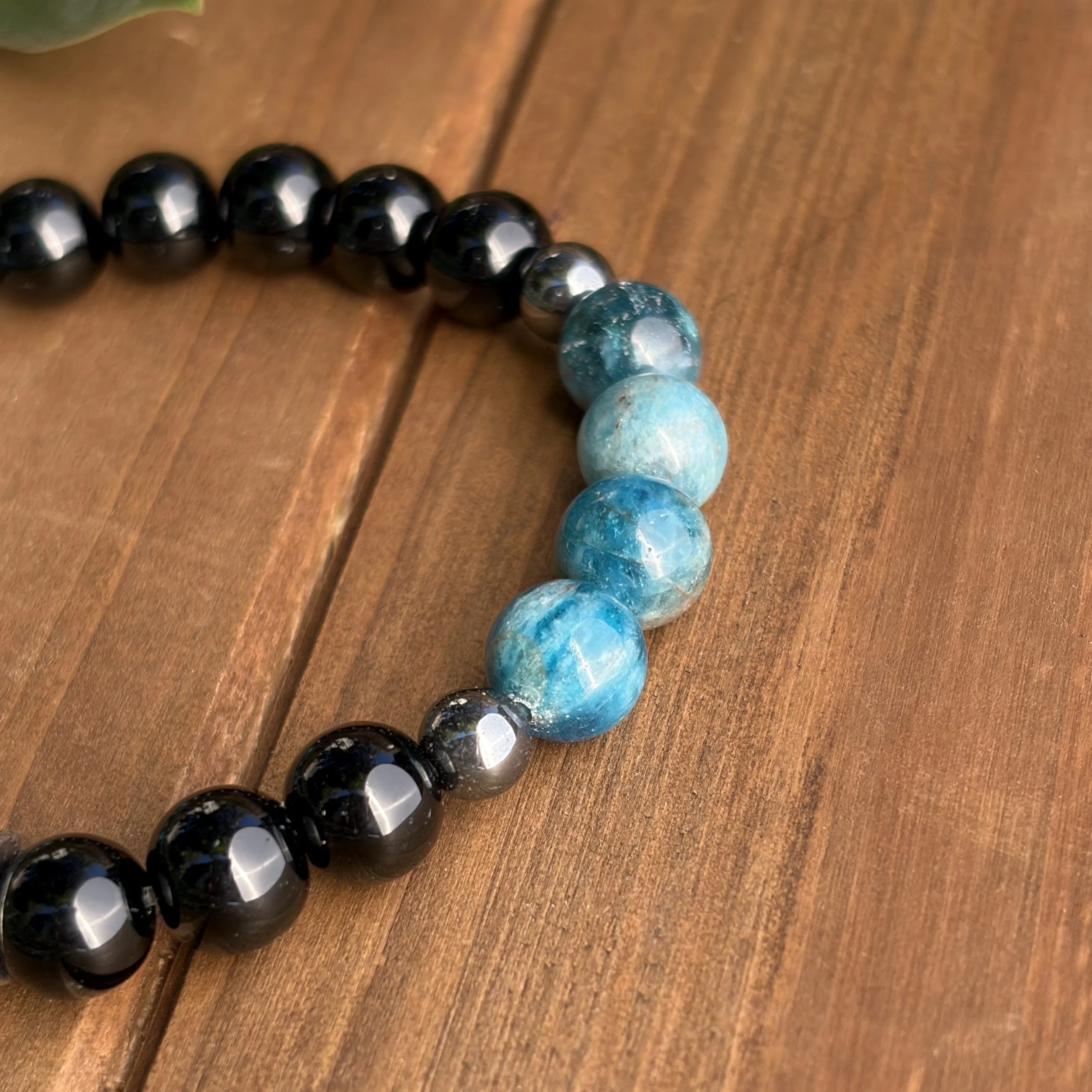 Blue Apatite bracelet with Black Onyx
