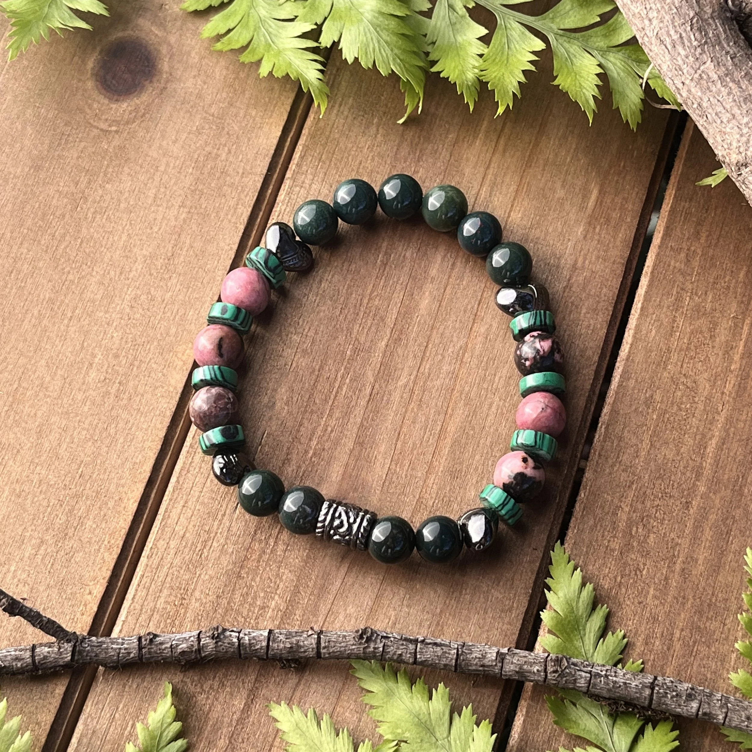 Rhodonite Malachite and Bloodstone bracelet