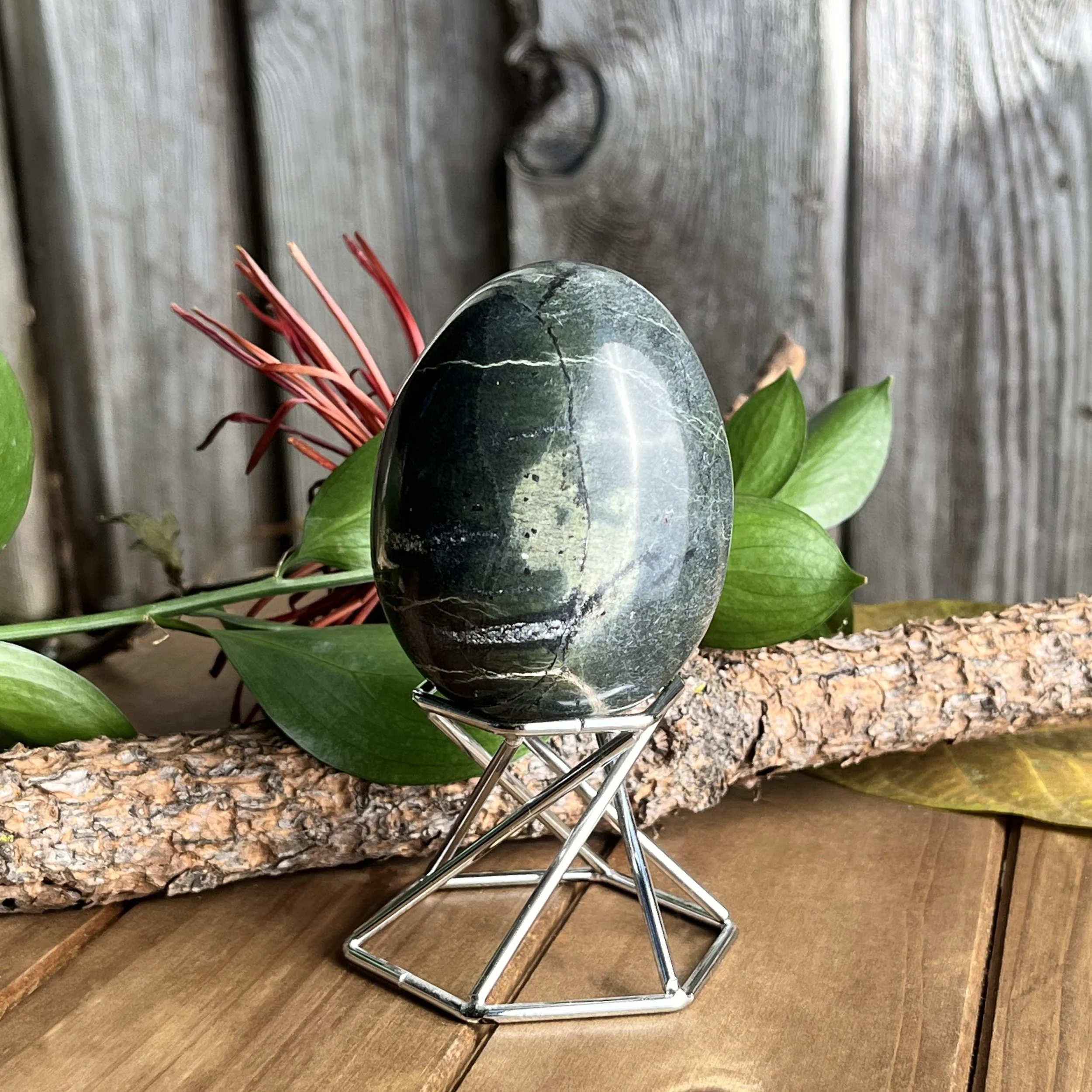 Dark Green Jasper Egg with Stand 4"