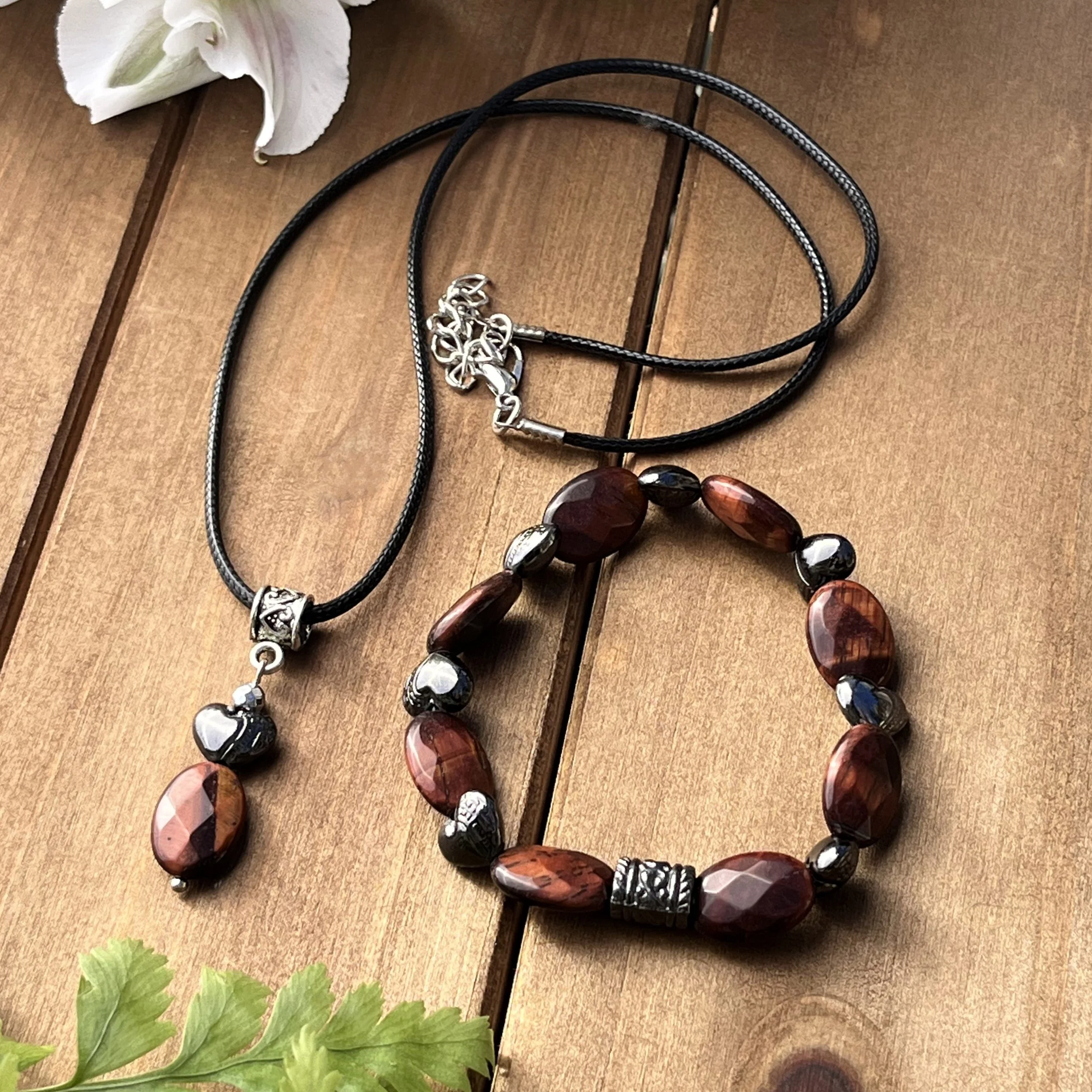 Red Tiger Eye and Hematite jewelry