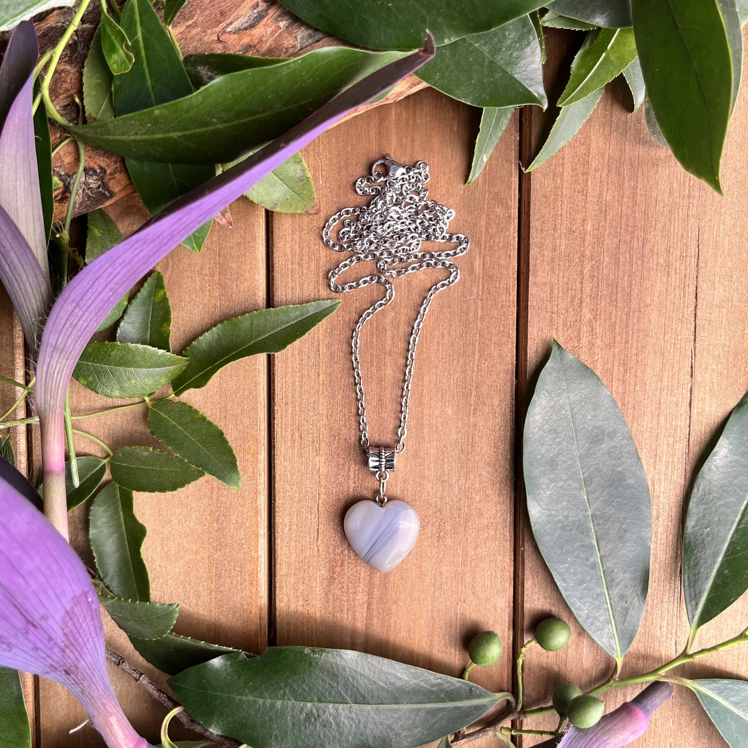 Gray Agate Heart Necklace for Emotional Strength