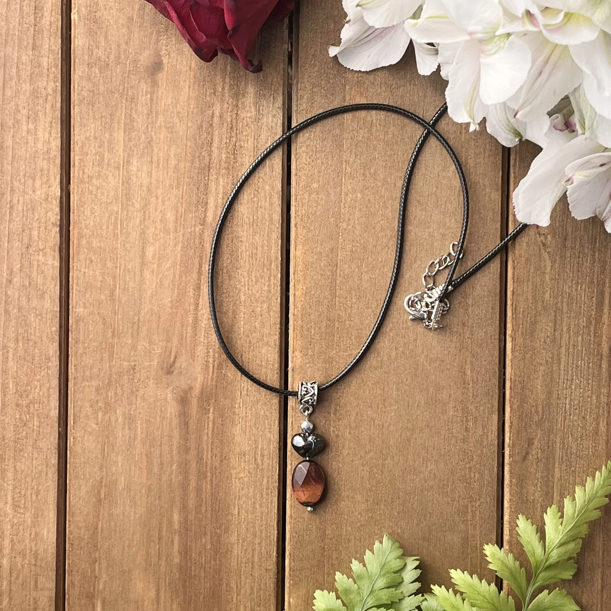 Red Tiger Eye with Hematite Necklace for Passionate Connections