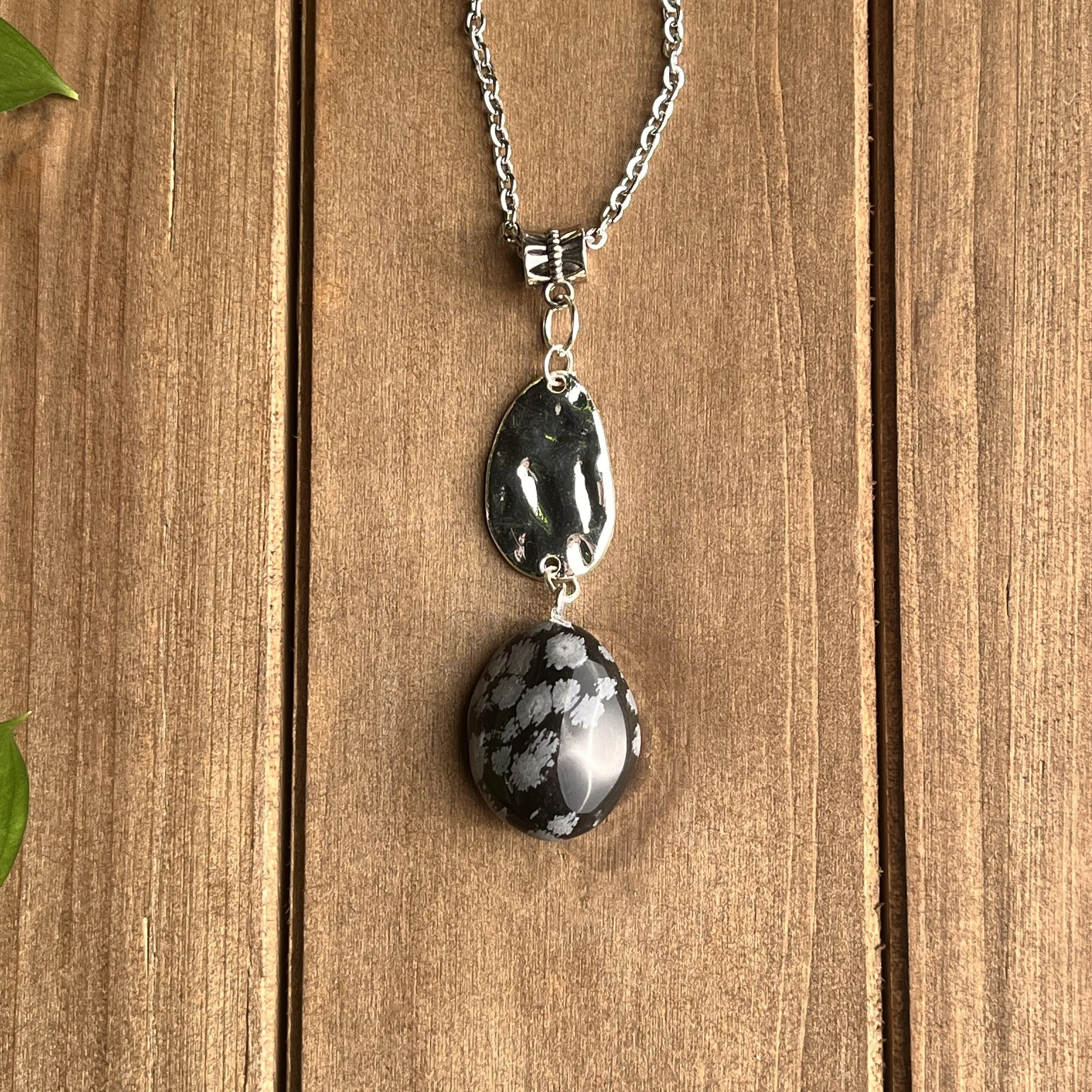 natural Snowflake Obsidian necklace