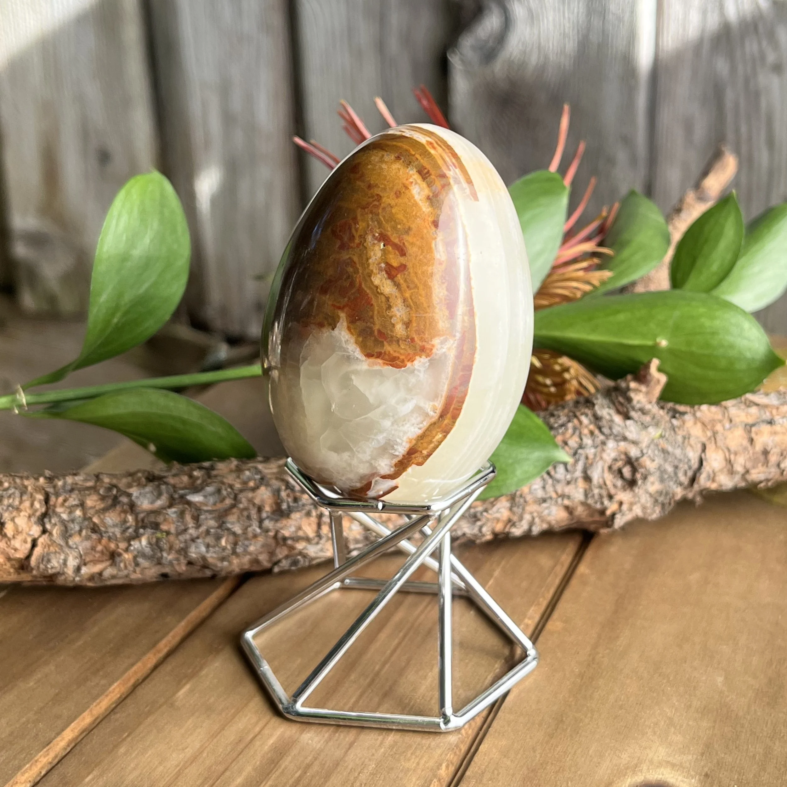 Green Banded Calcite egg with stand