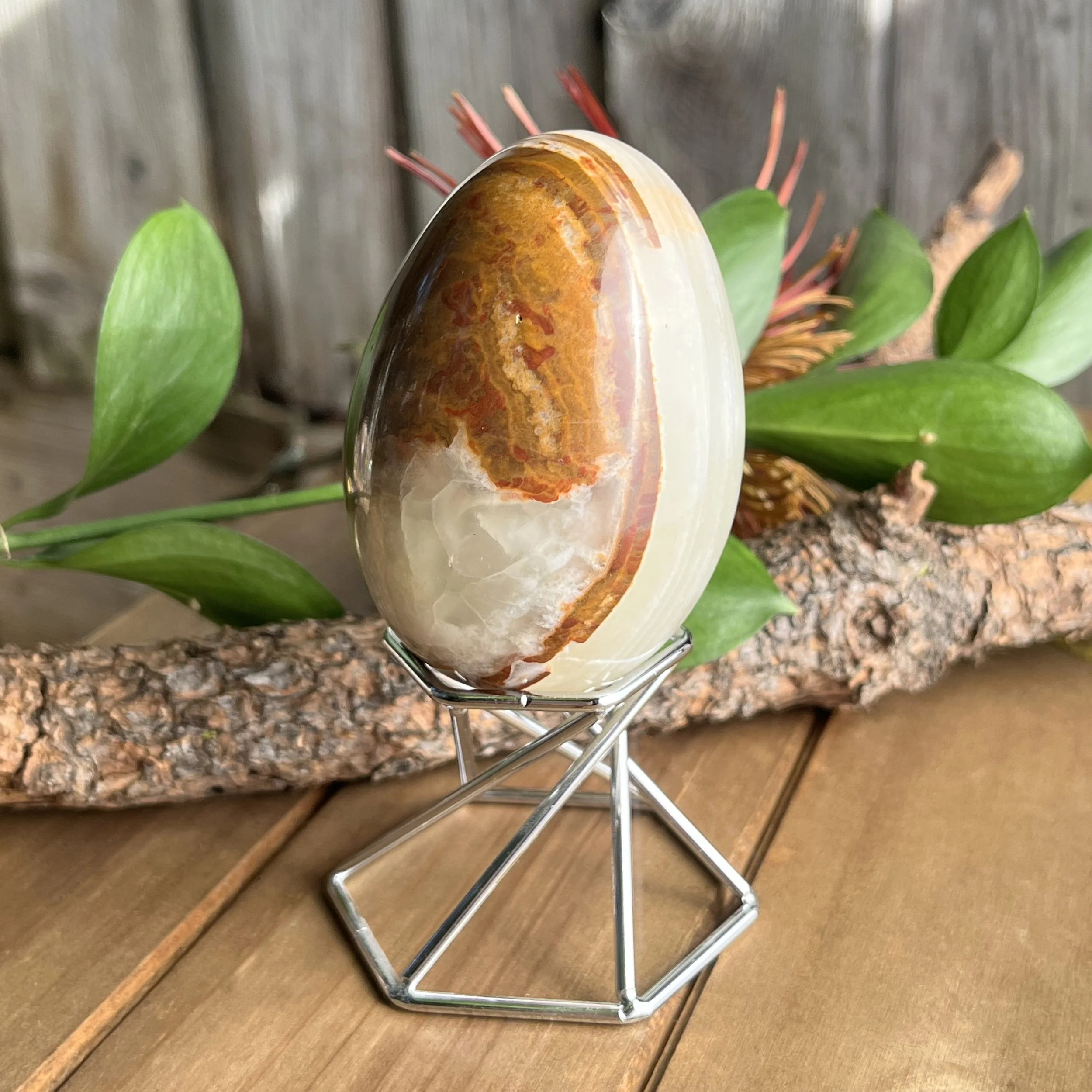 green banded calcite egg 4"