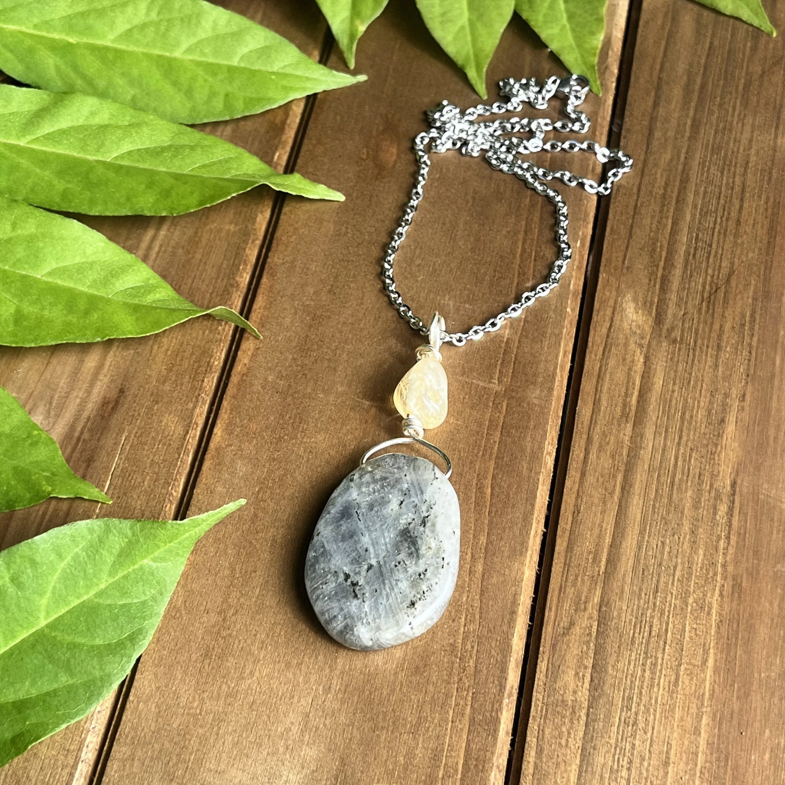 Labradorite and Citrine wire wrapped necklace