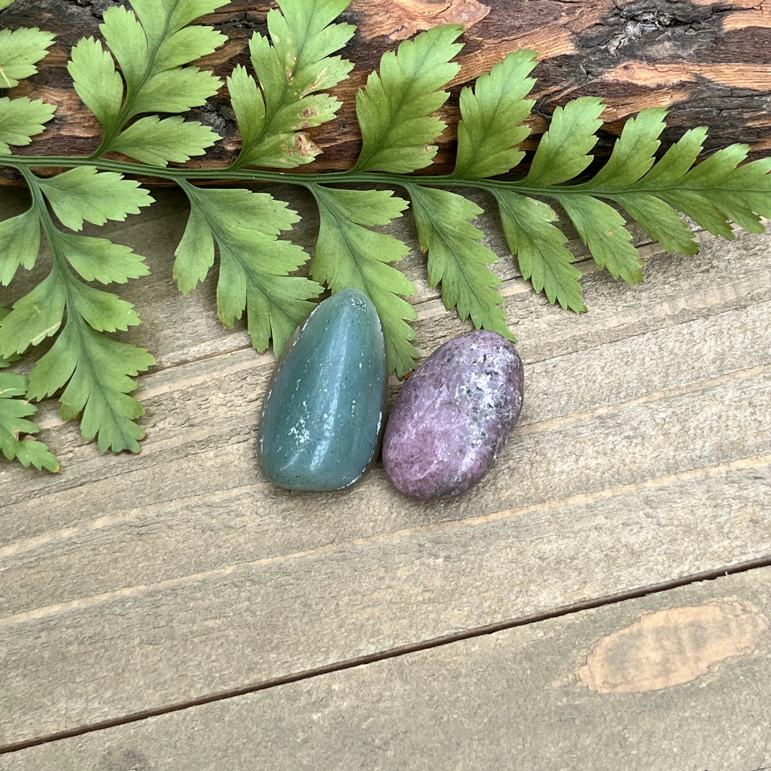 Green Aventurine and Lepidolite Pocket Stones for Grace