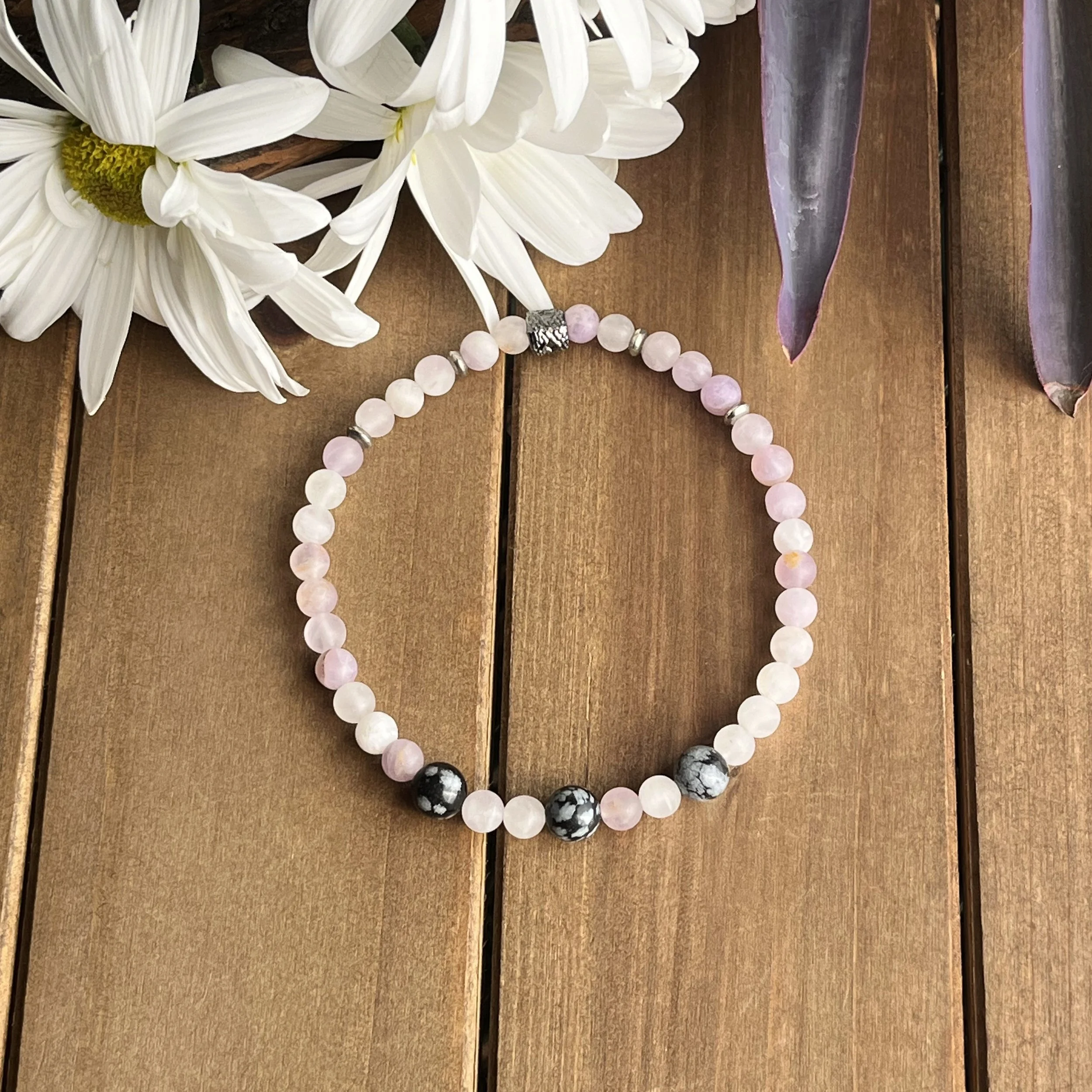 Lavender Amethyst with Snowflake Obsidian anklet