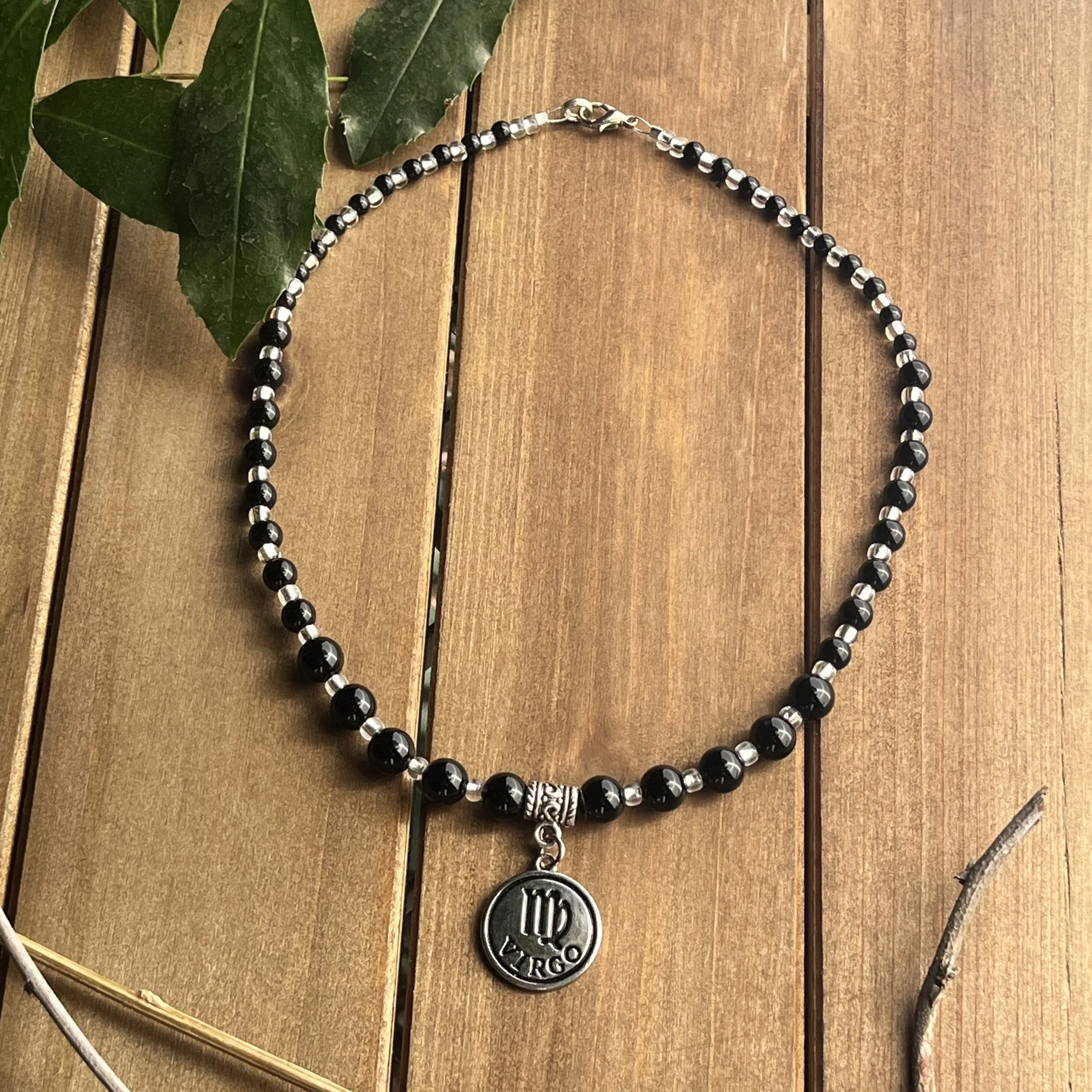 Virgo black gemstone bead choker