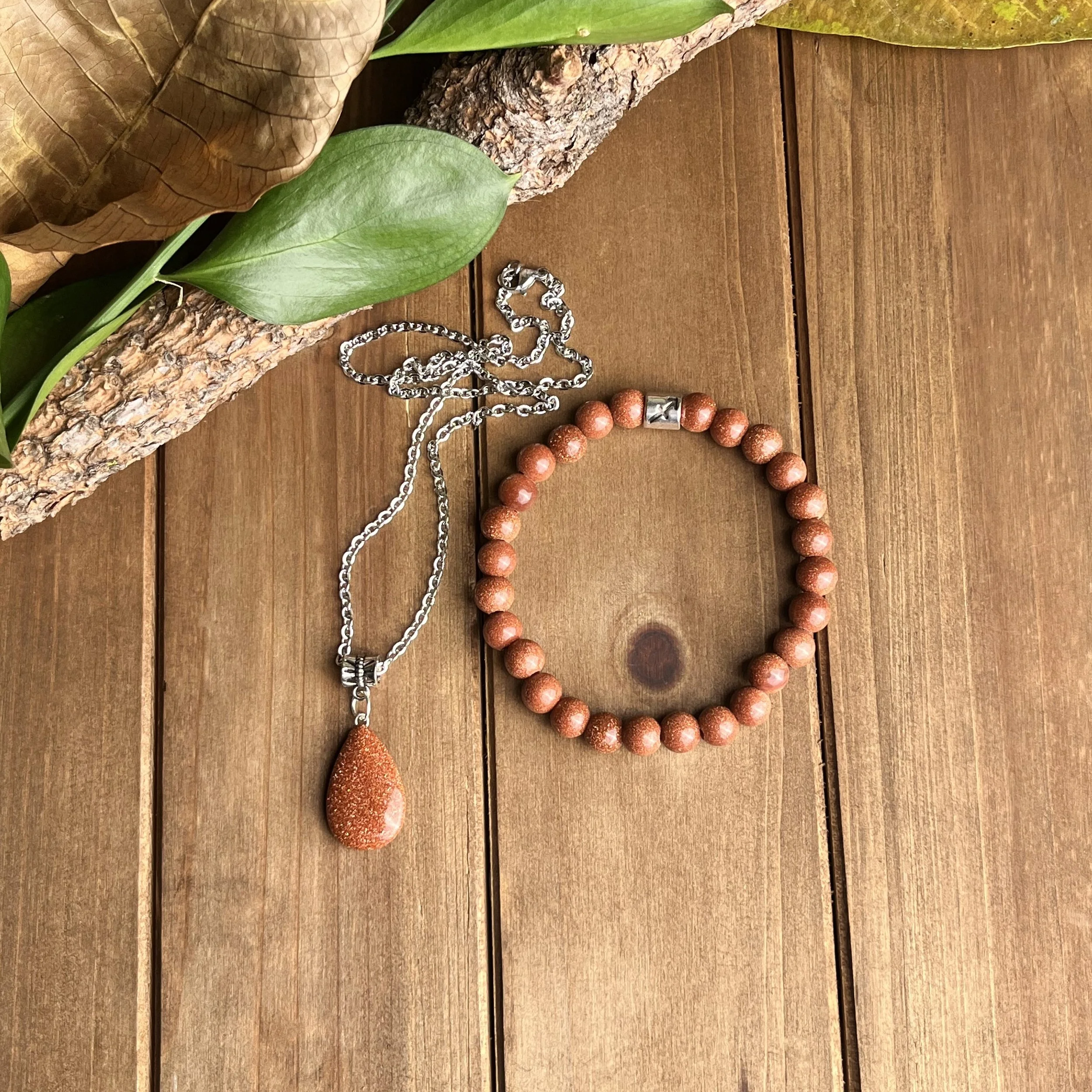 Sagittarius Goldstone Necklace and Bracelet Set for Inspiration (Large)