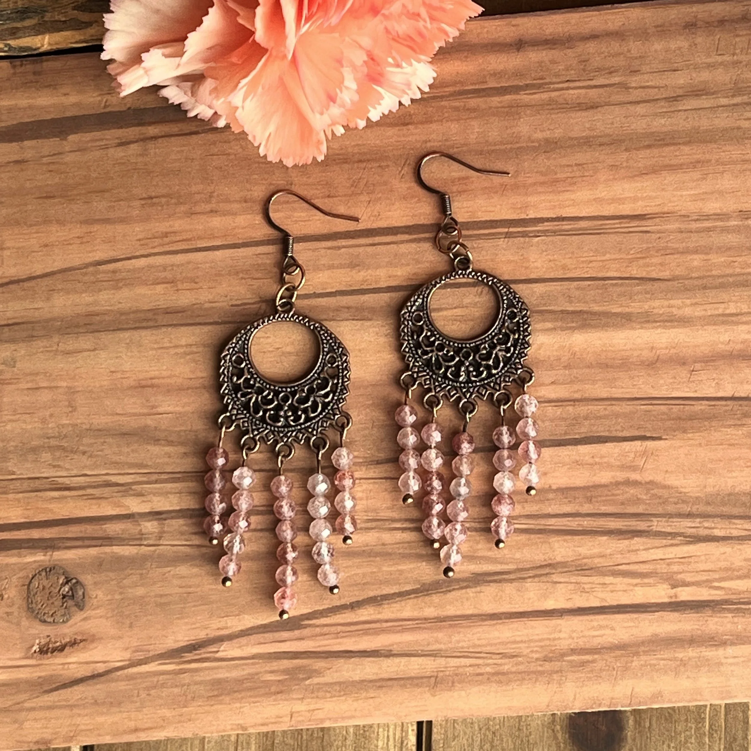 Strawberry Quartz dream catcher earrings