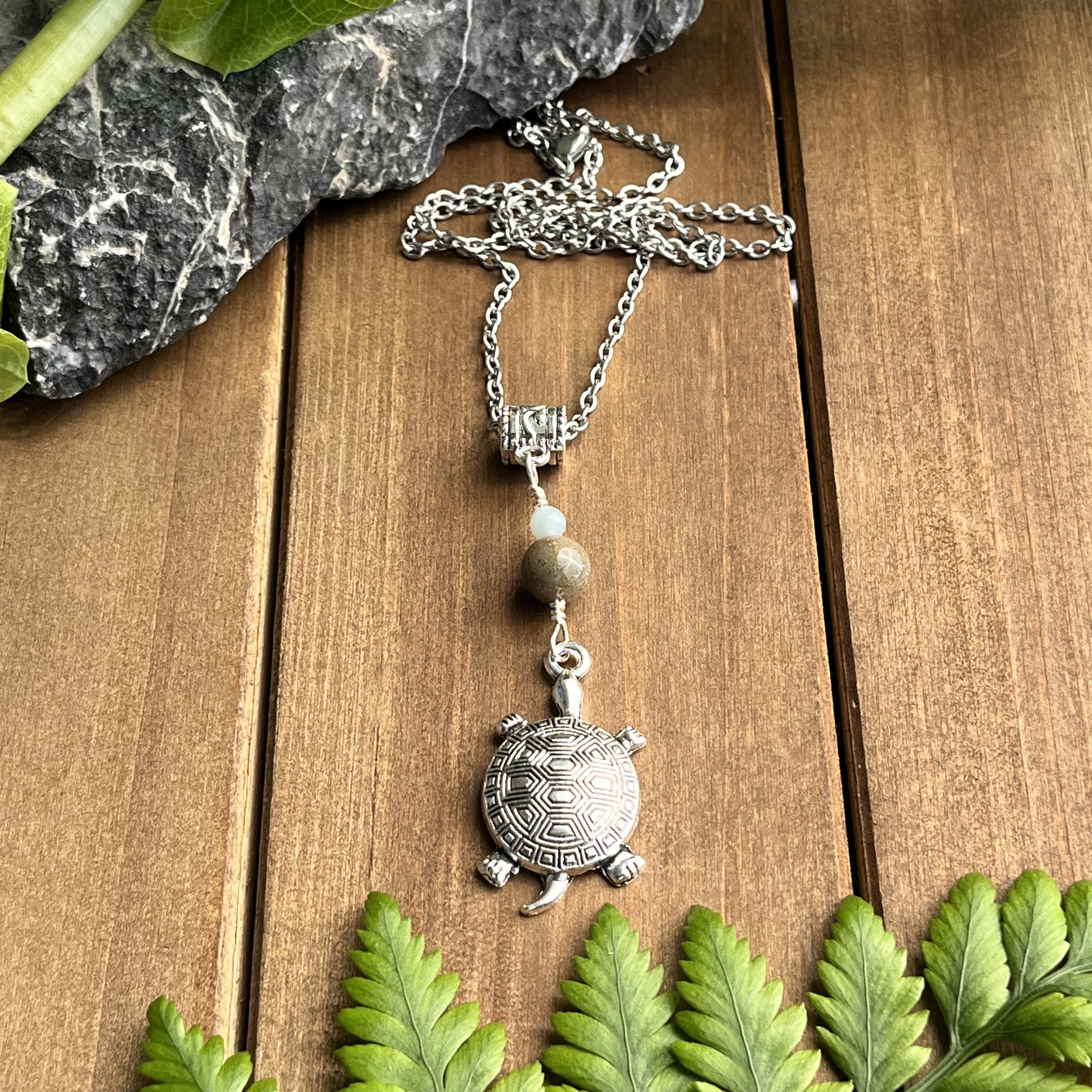 Indian Agate with Amazonite turtle necklace