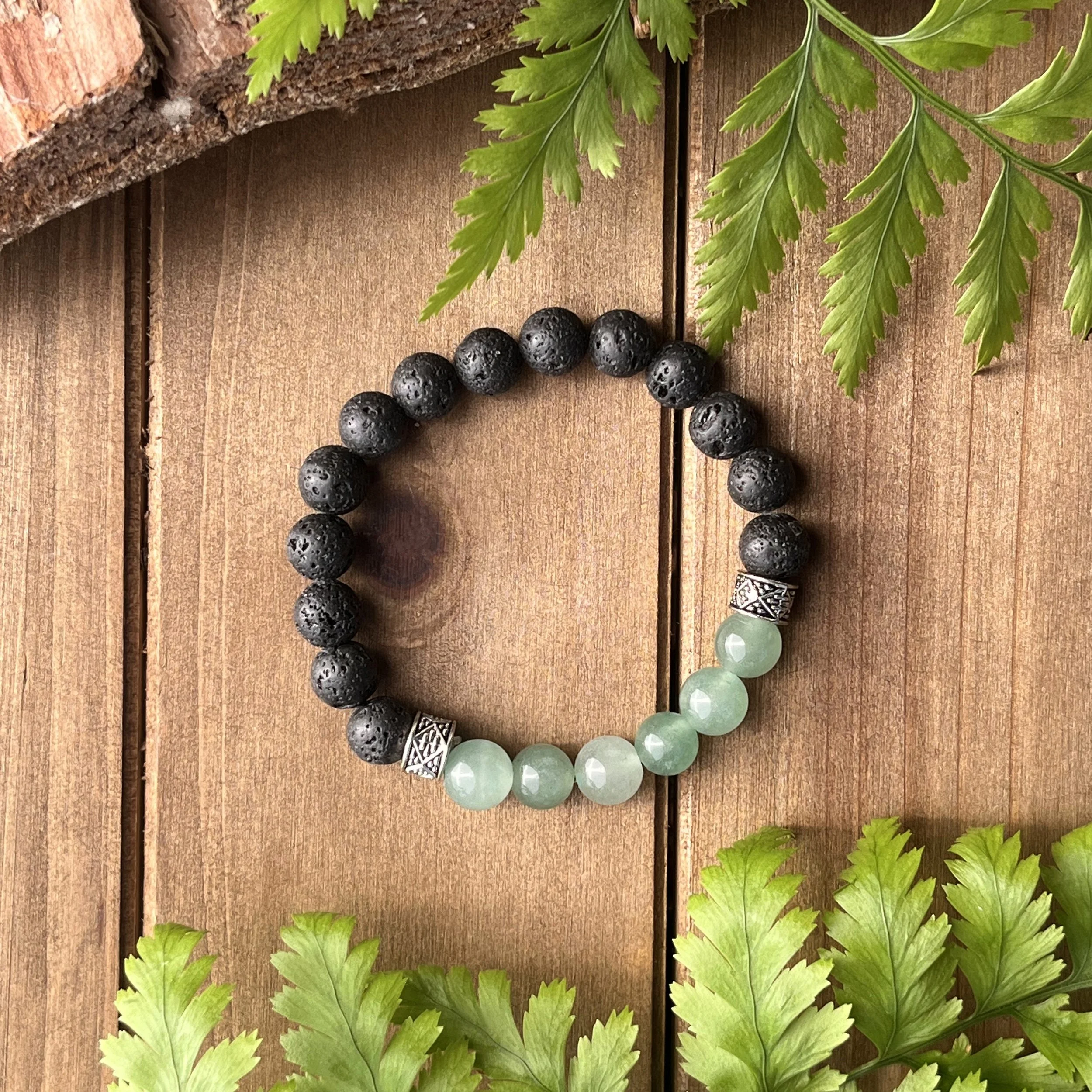 Green Aventurine with Lava Stone Heart Chakra Bracelet