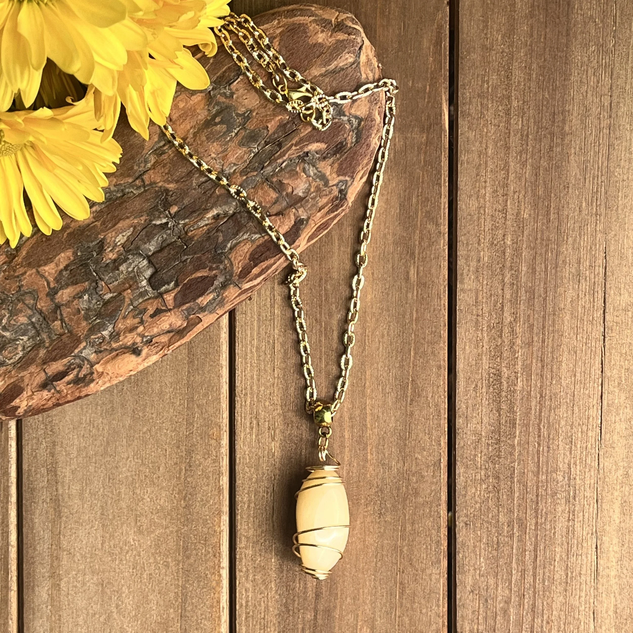 Yellow Aventurine Gold Wire Wrapped Necklace for Optimism 24