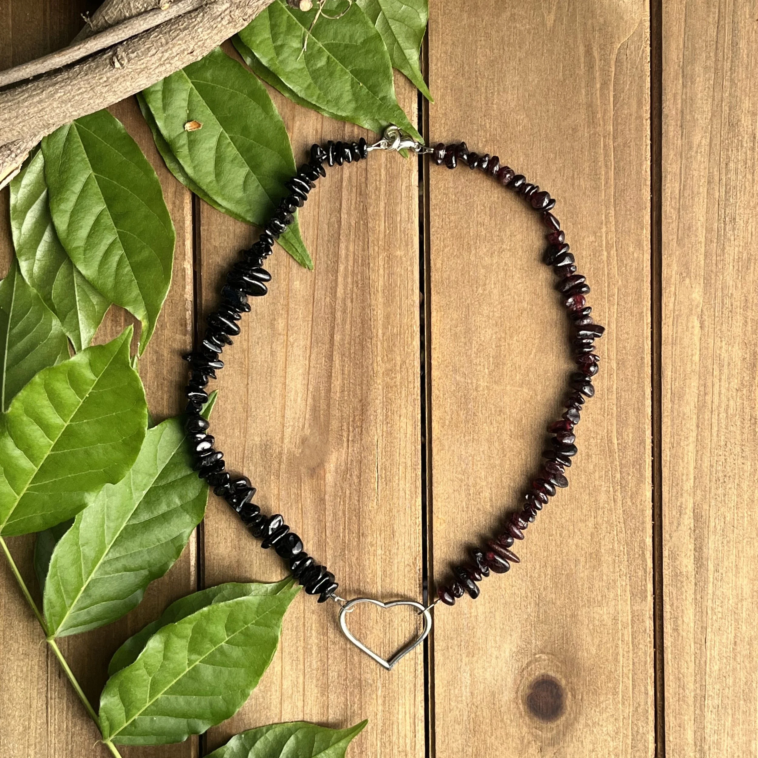 Tourmaline and Garnet heart necklace