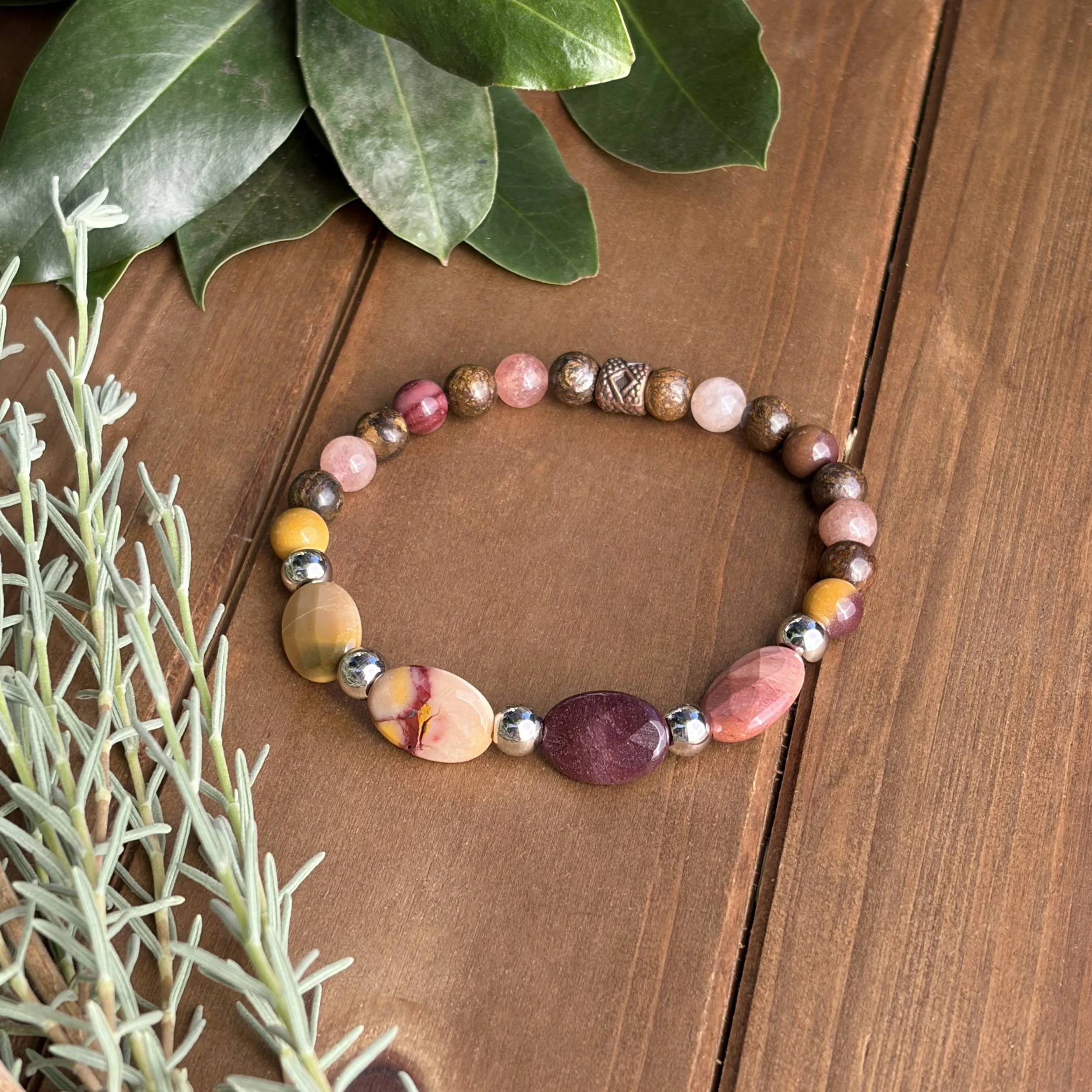 Mookaite Jasper mixed gemstone bracelet