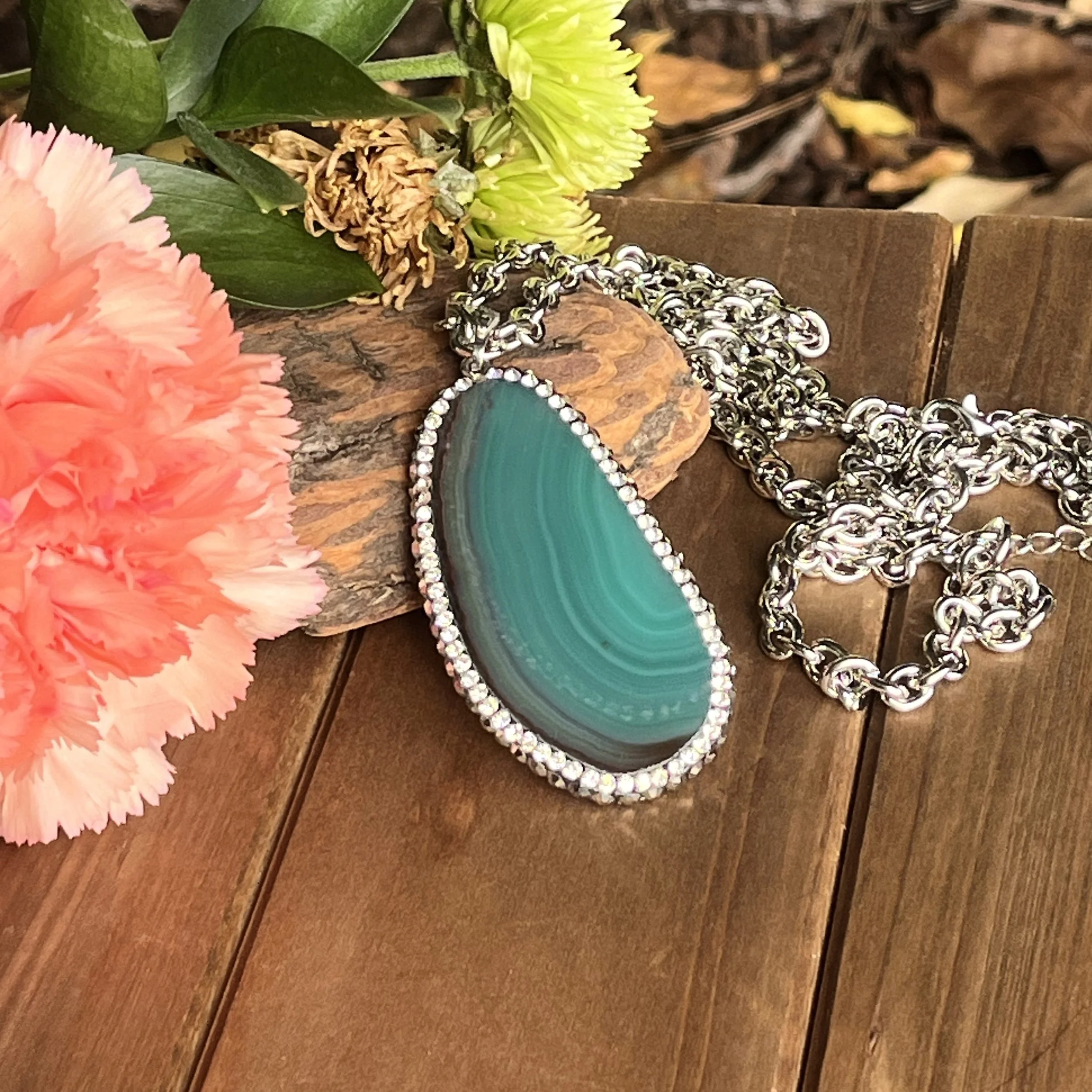 Green Agate necklace large pendant