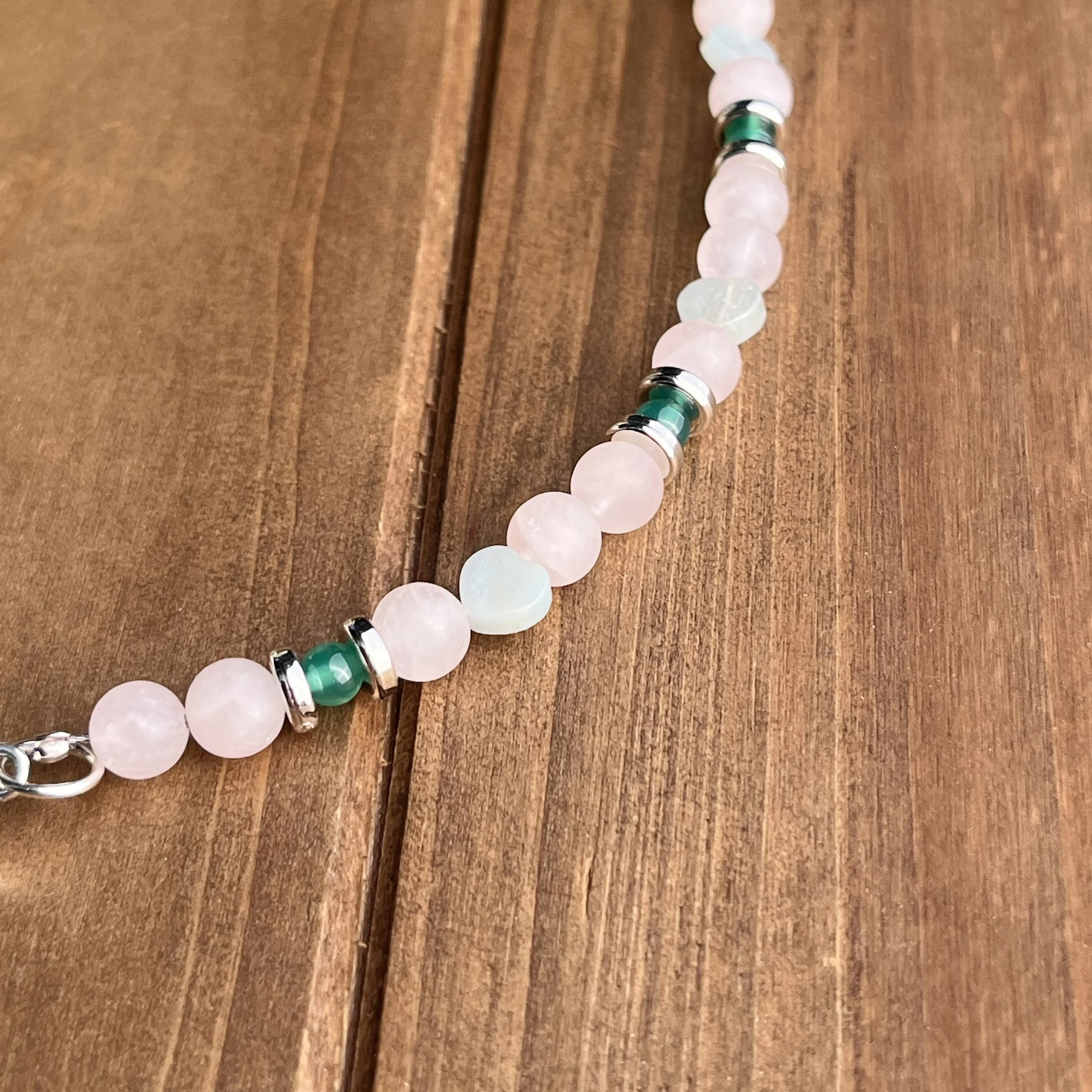 pink and green gemstone bead necklace
