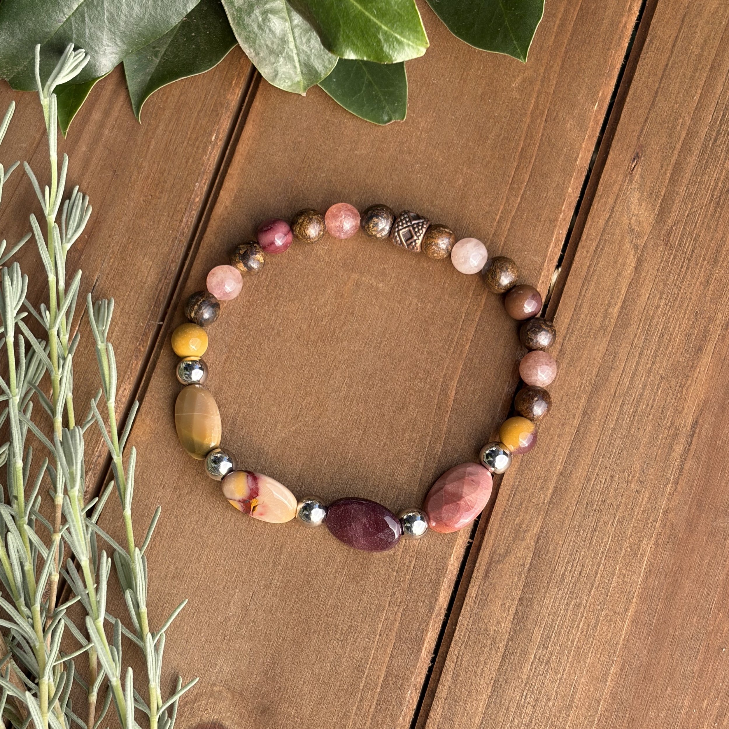 red and pink gemstone bracelet
