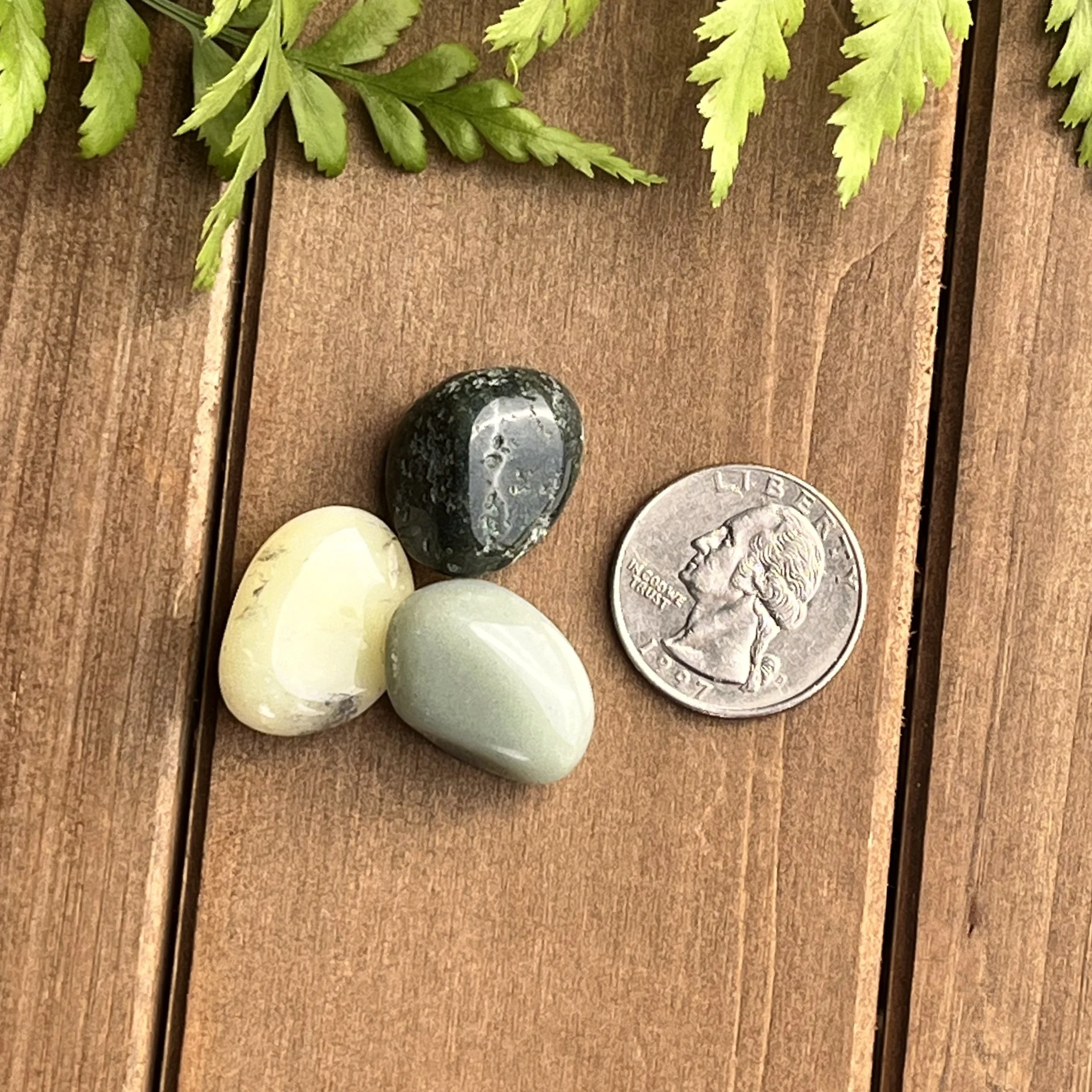 green tumbled gemstones
