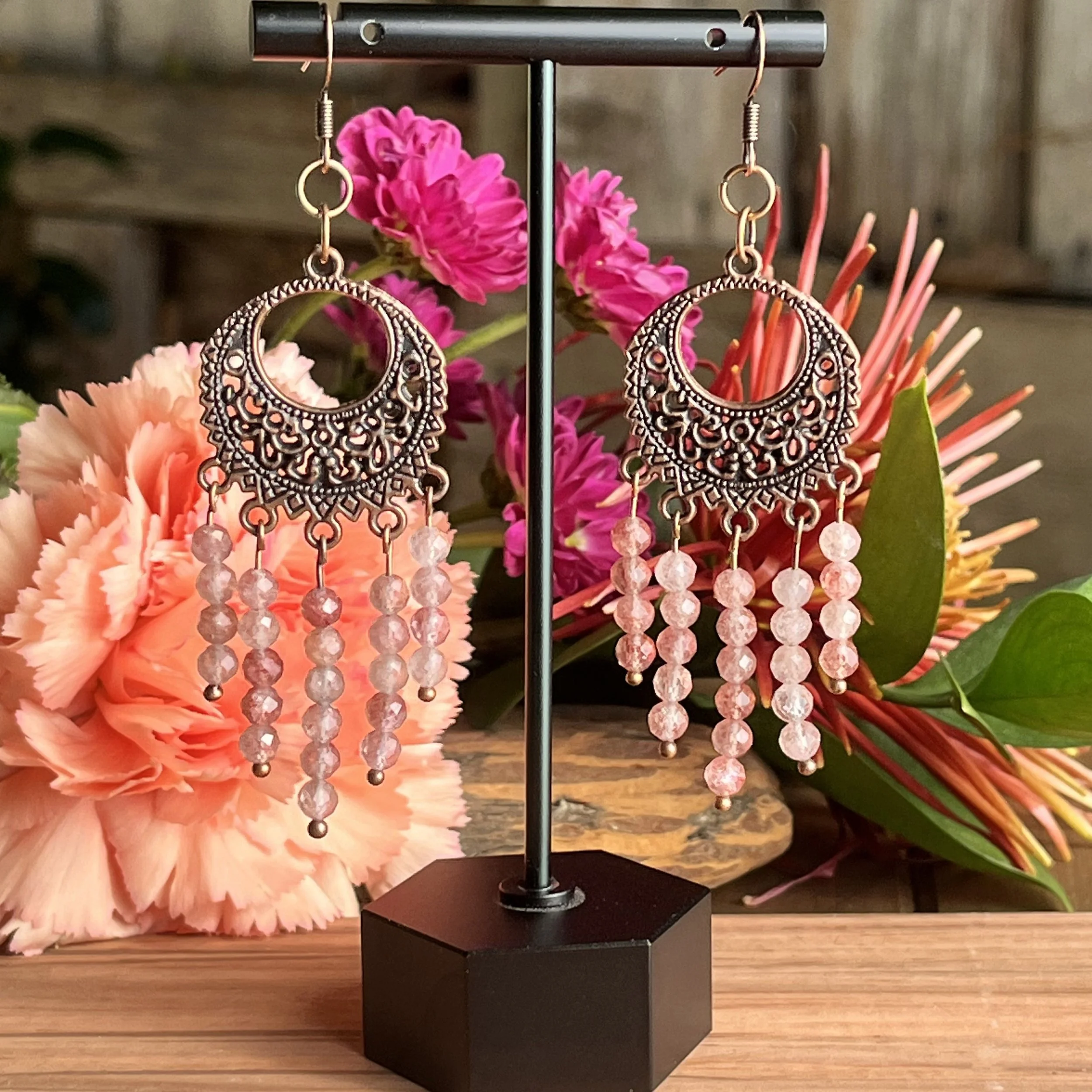 Strawberry Quartz earrings with hoop