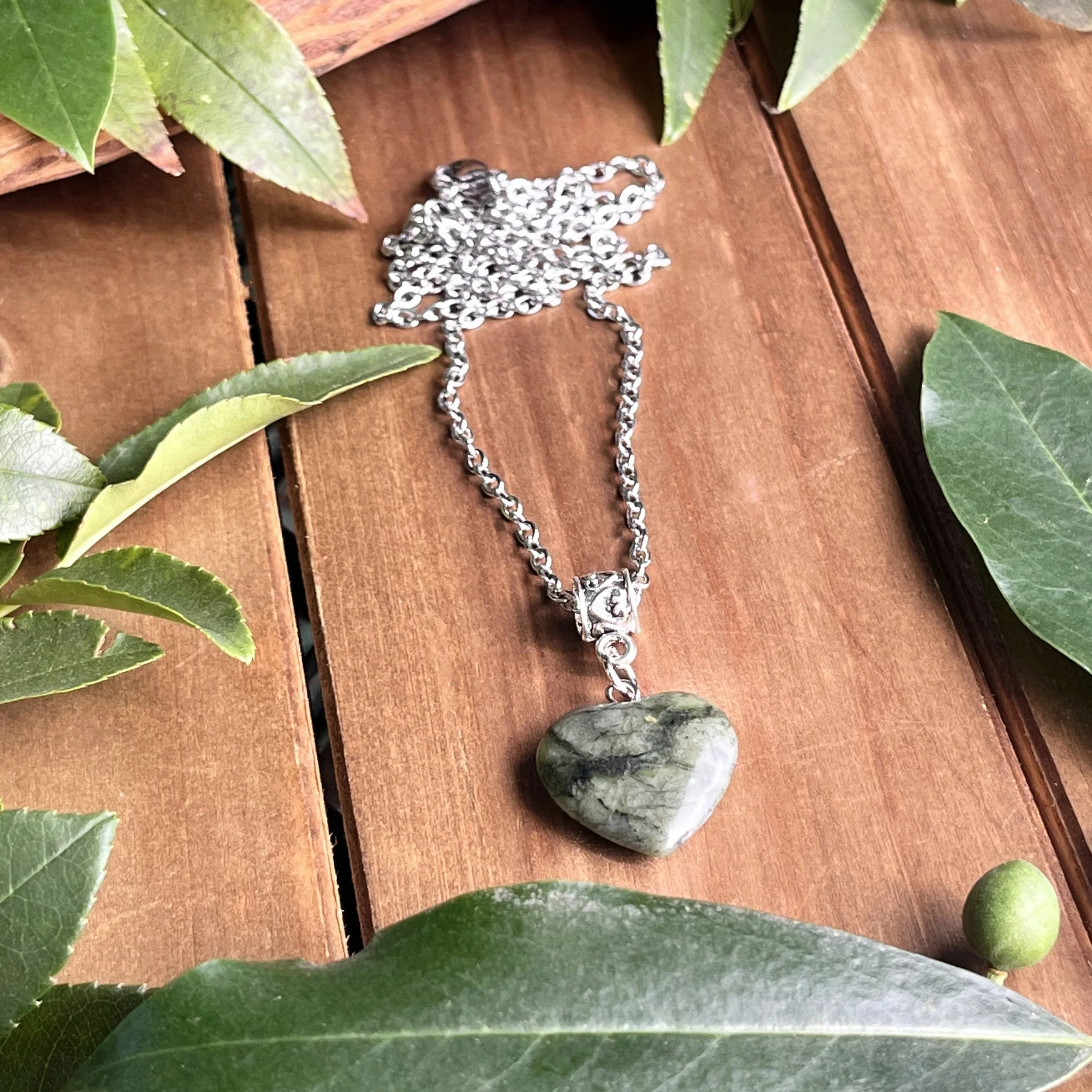 green gemstone heart necklace