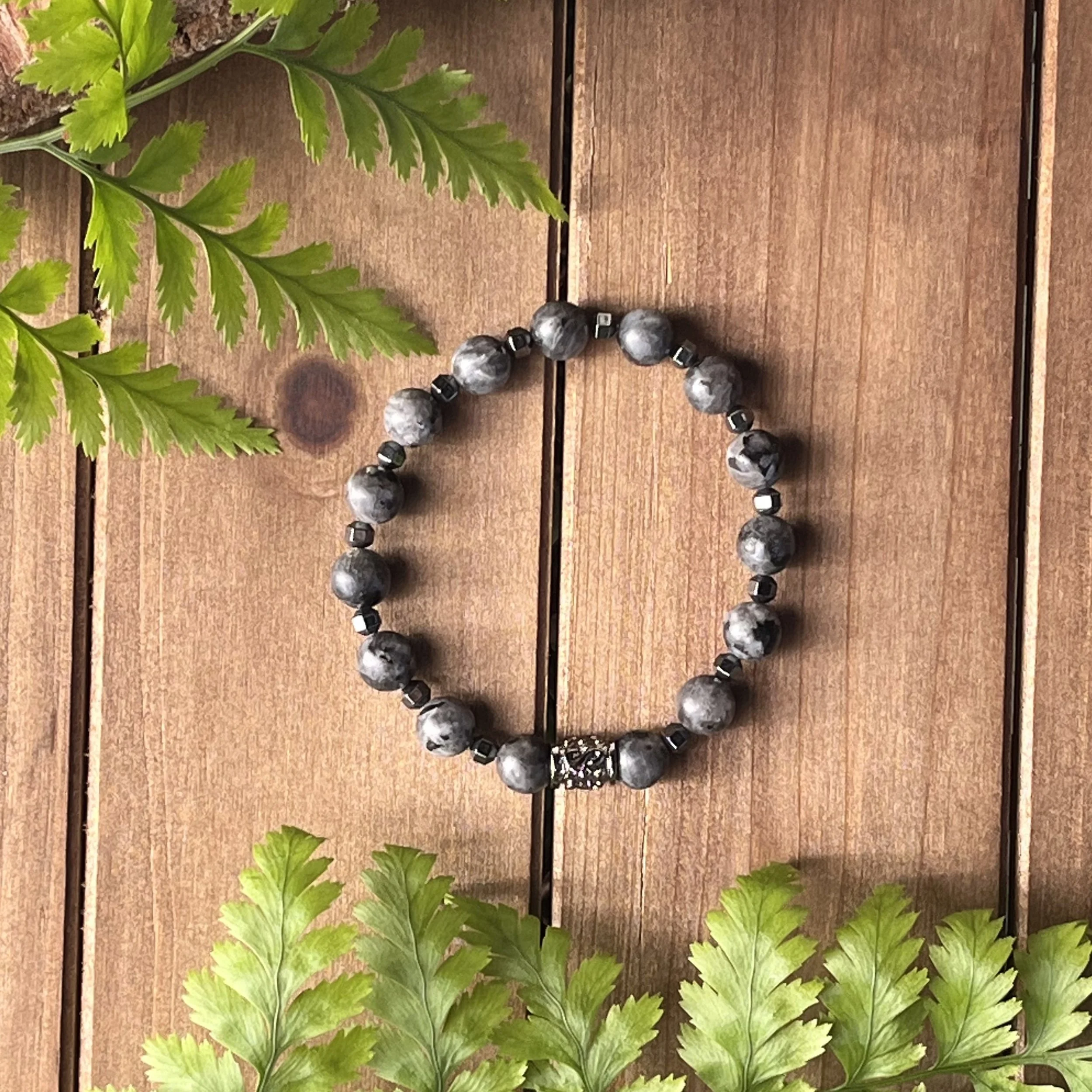 Larvikite with Hematite Bracelet for Energy Protection