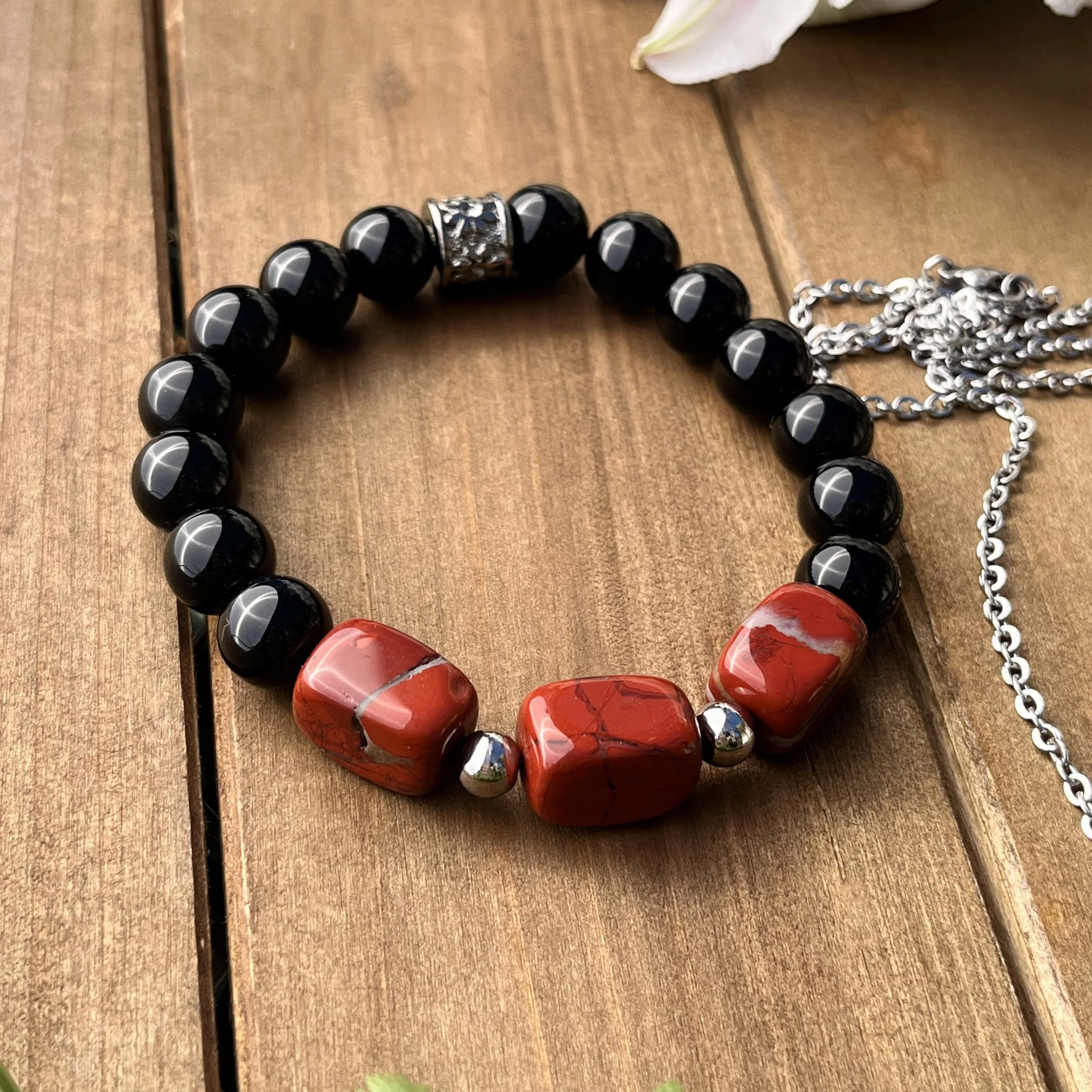 Red Jasper with Onyx bracelet set