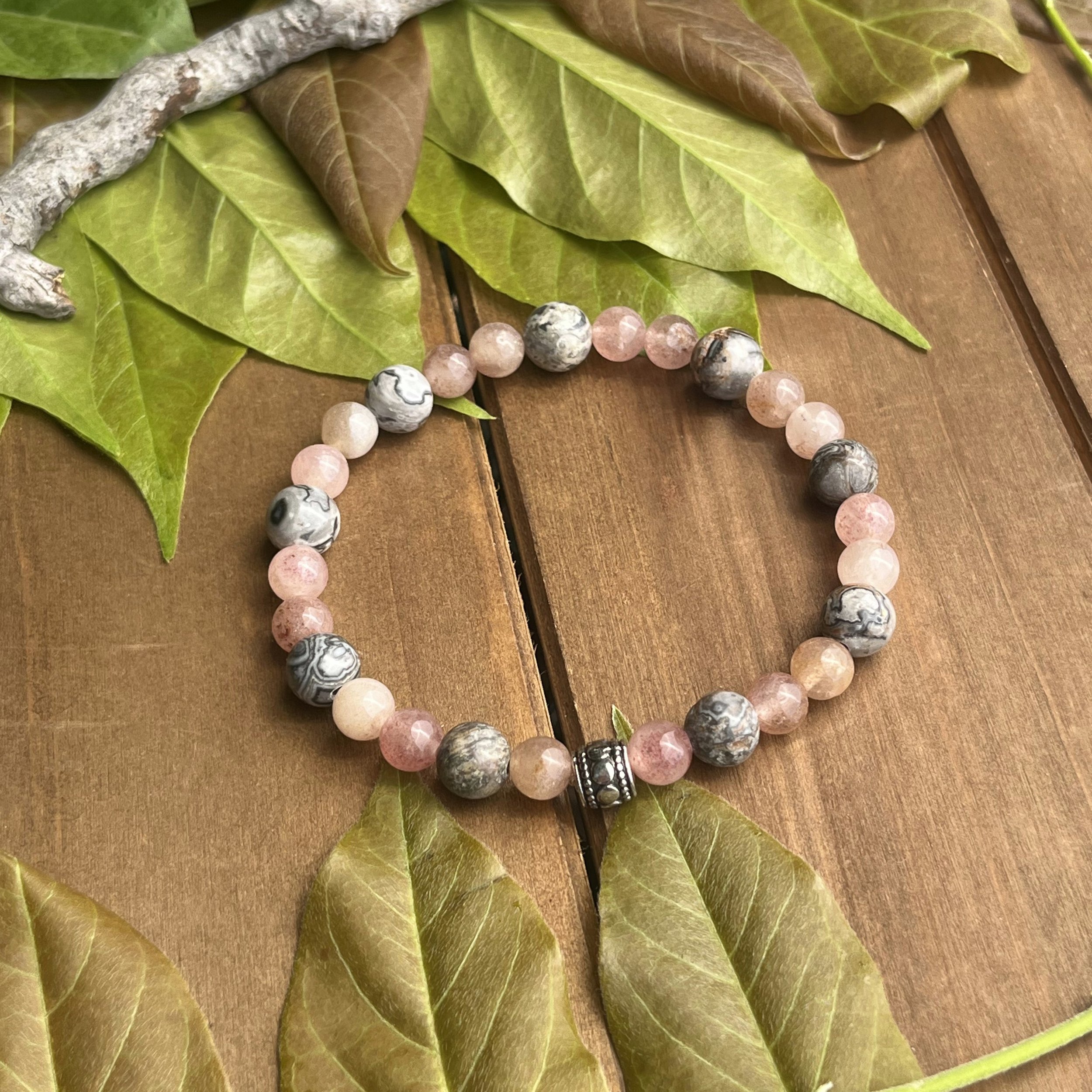 black and pink gemstone bracelet