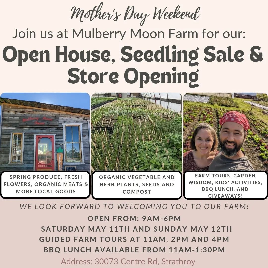 Drop by the farm next weekend! We will be hosting our annual on-farm Seedling Sale as well as our first ever Open House! 

What to expect?

🧺Shop veggie &amp; herb seedlings, seeds, compost, spring produce, flowers, organic meats and more local good