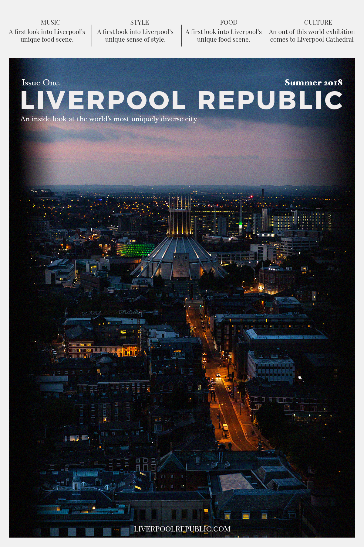 Liverpool Republic fanzine cover featuring Liverpool city at night — graphic design