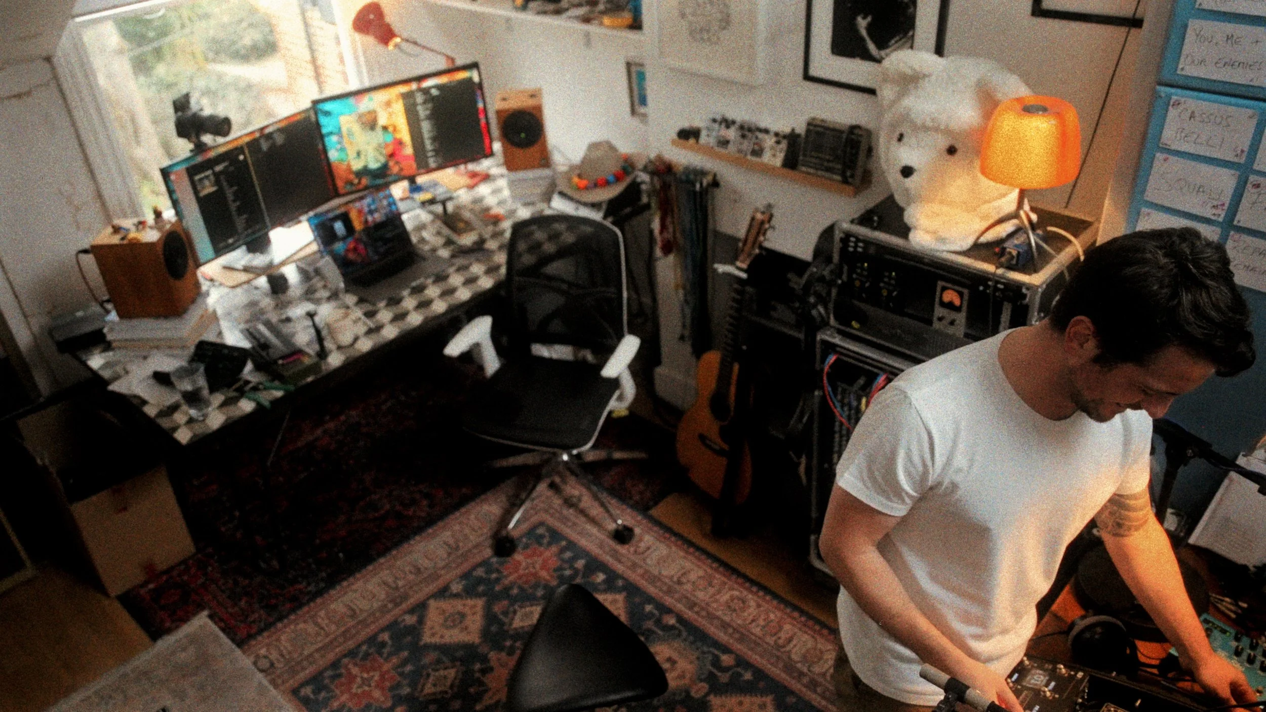 Creative music and photography studio with guitars — home studio workspace photography