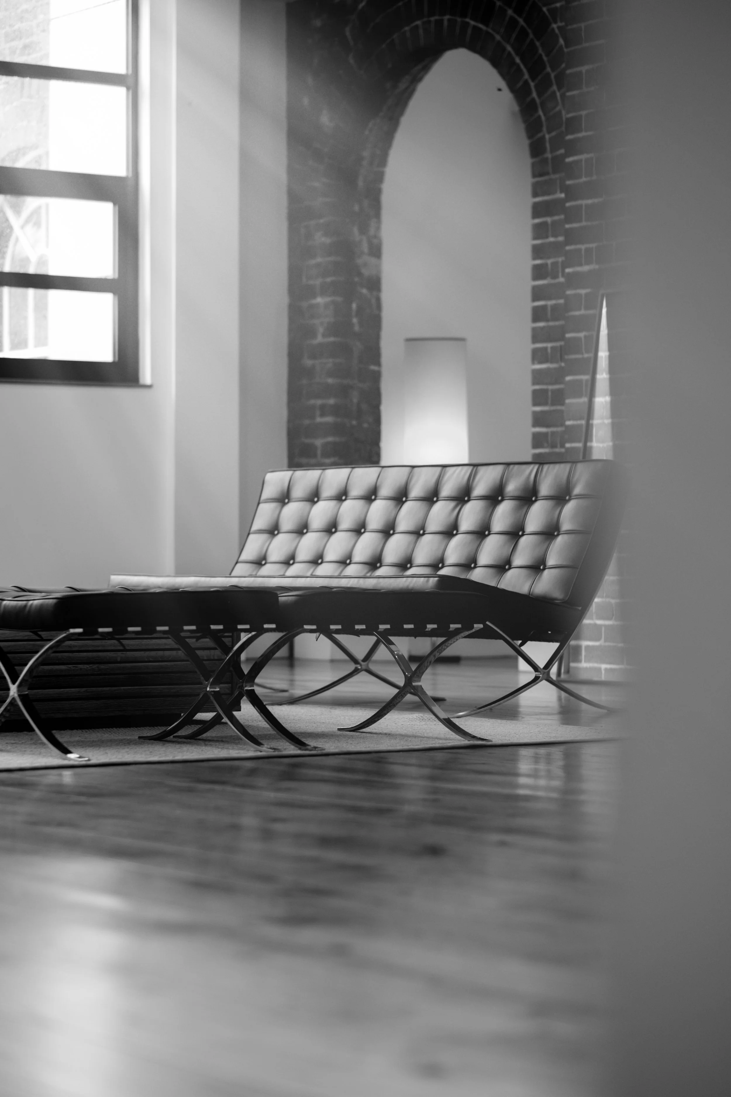 Modern interior with Barcelona chair — architectural and interior photography