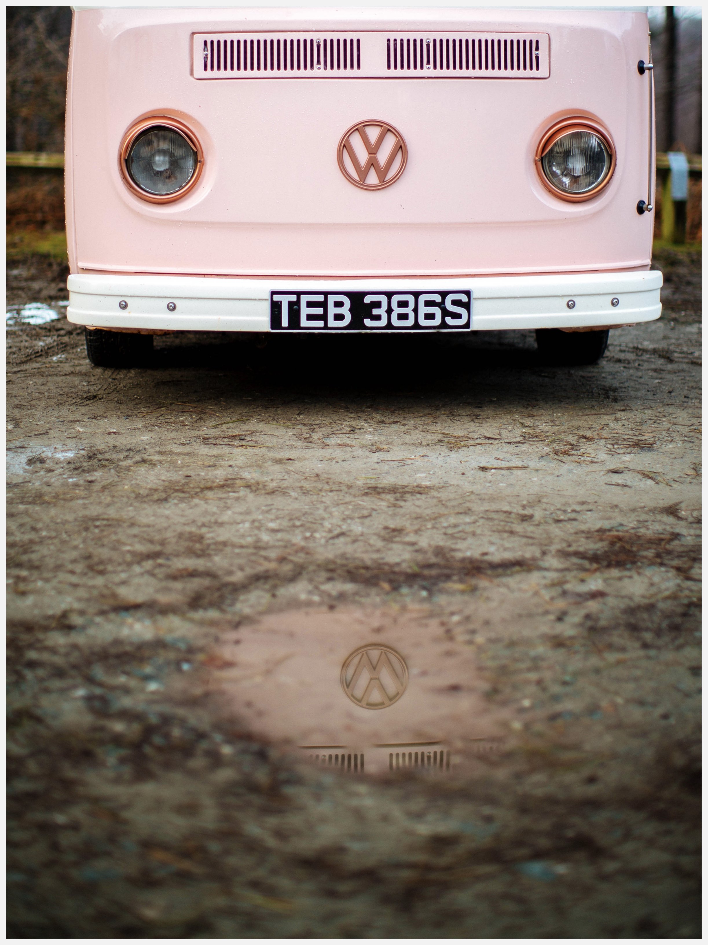 Pink VW camper van — creative vehicle and lifestyle photography