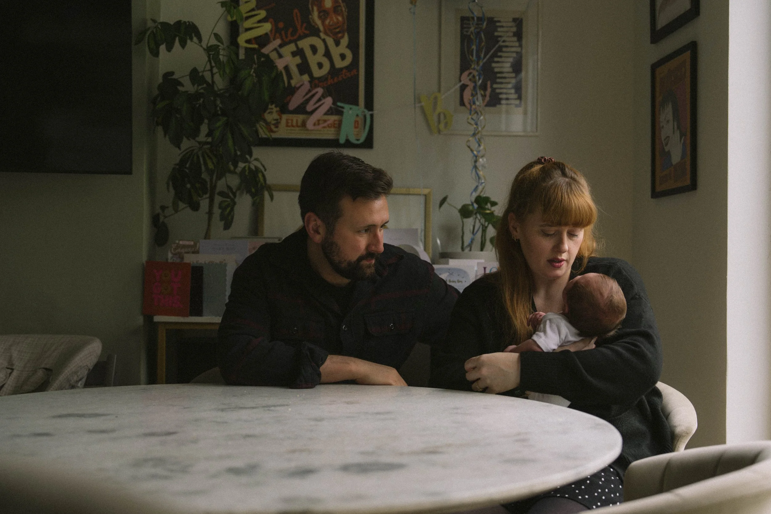 Family with new baby at home — lifestyle newborn and family photography session