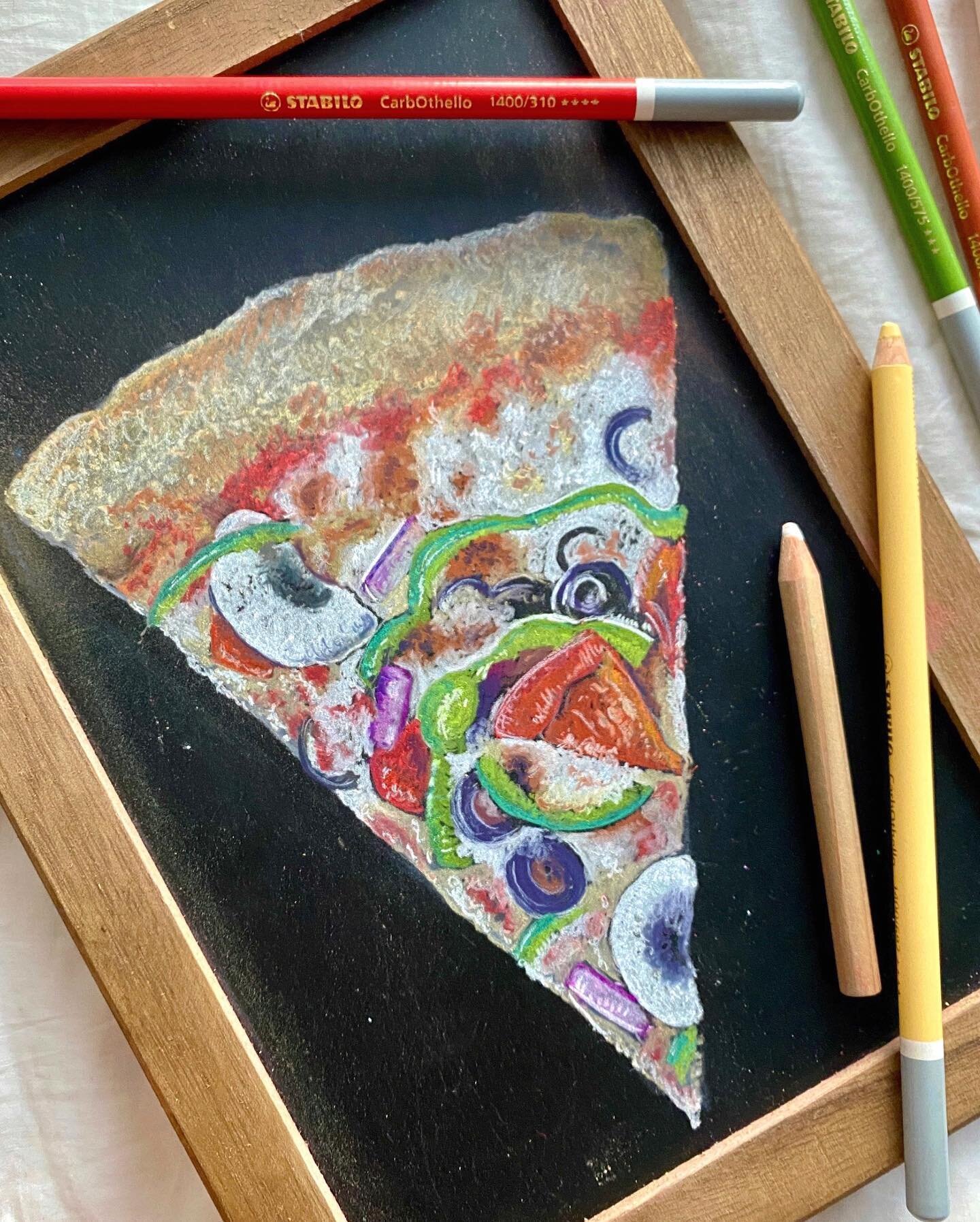 Fridays are for pizza 🍕
&bull;
&bull;
A sketch created for a new client that I ended up enjoying way too much. Food drawings are are my favorite!
&bull;
&bull;
&bull;
#jnchalkandco #chalkartist #chalkpencils #Stabilo #CarbOthello #pastelpencils #piz