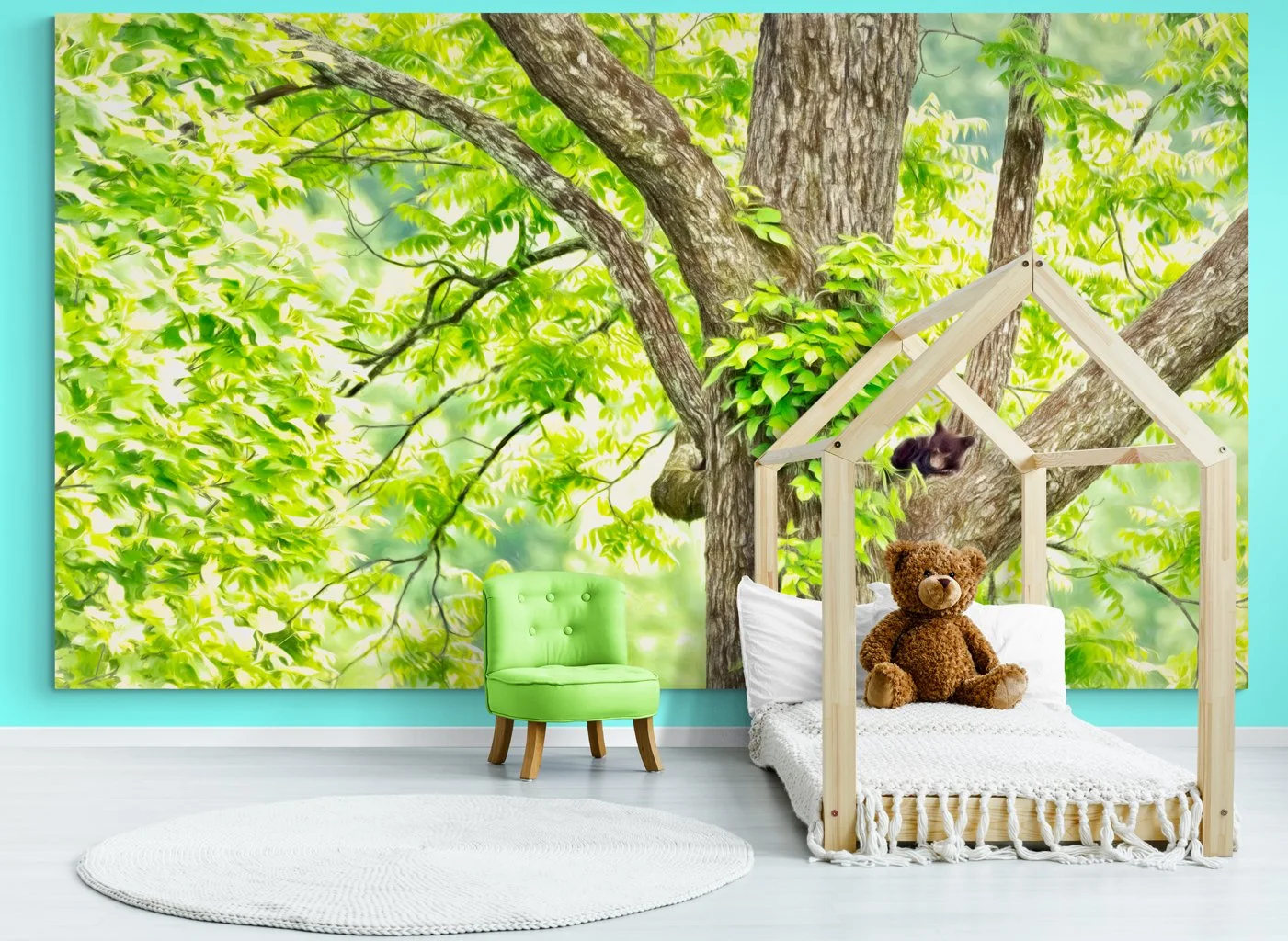 Illustrated Baby Bear Tree Wall Kids_bedroom_with_canopy_bed.jpg