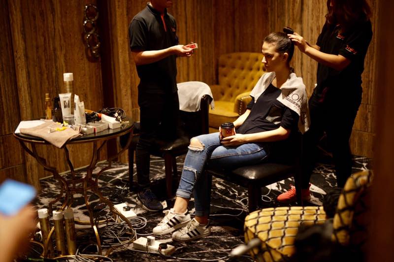 Model getting hair done by sponsor Miko Galerie