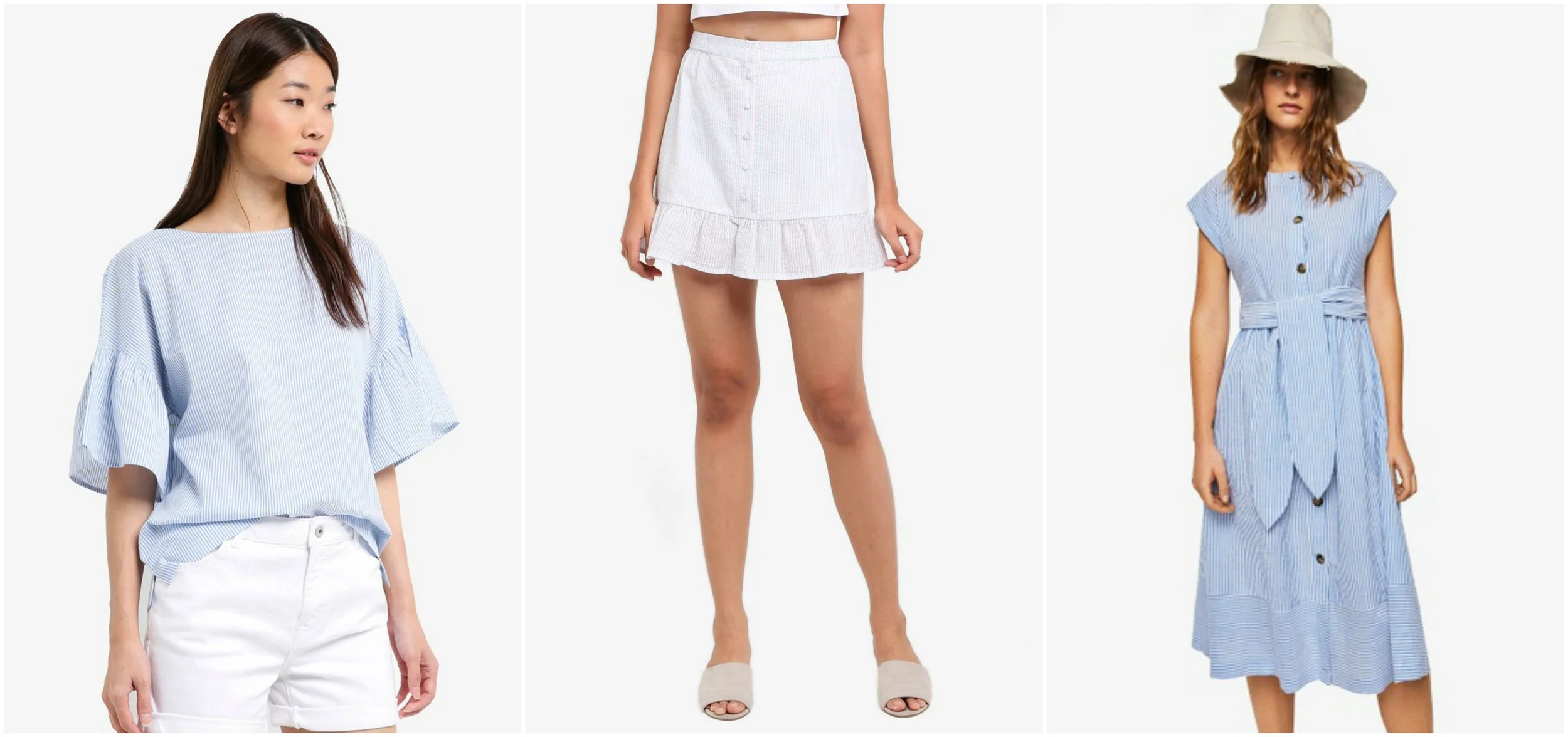 ESPRIT Woven Short Sleeve Blouse , SOMETHING BORROWED Button Down Flare Mini Skirt , MANGO Stripe Textured Dress